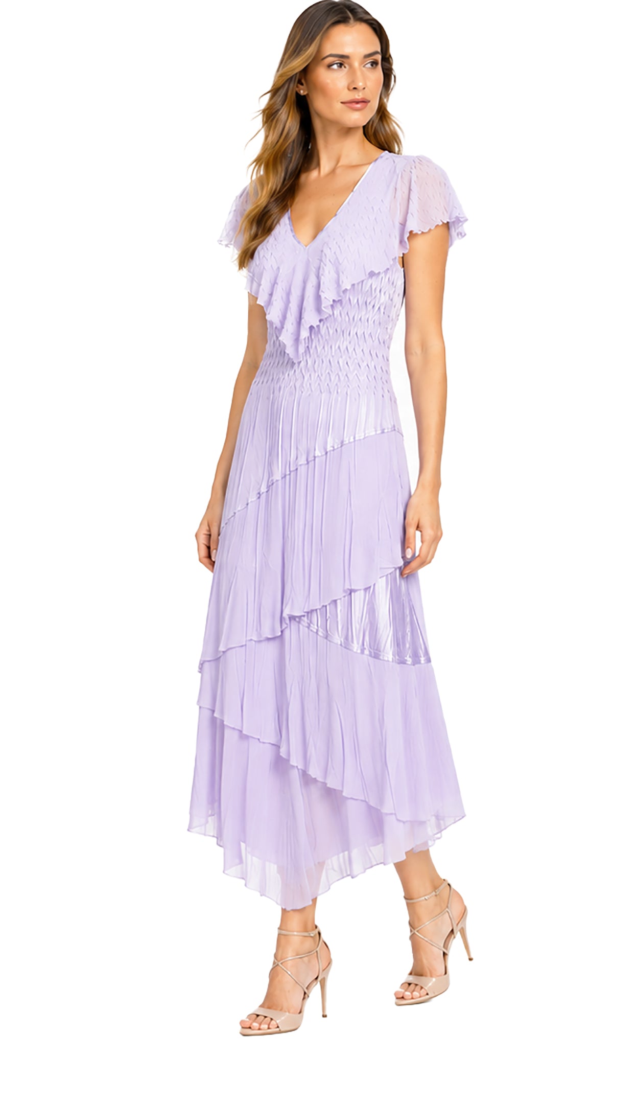Flutter Sleeve Tiered Dress