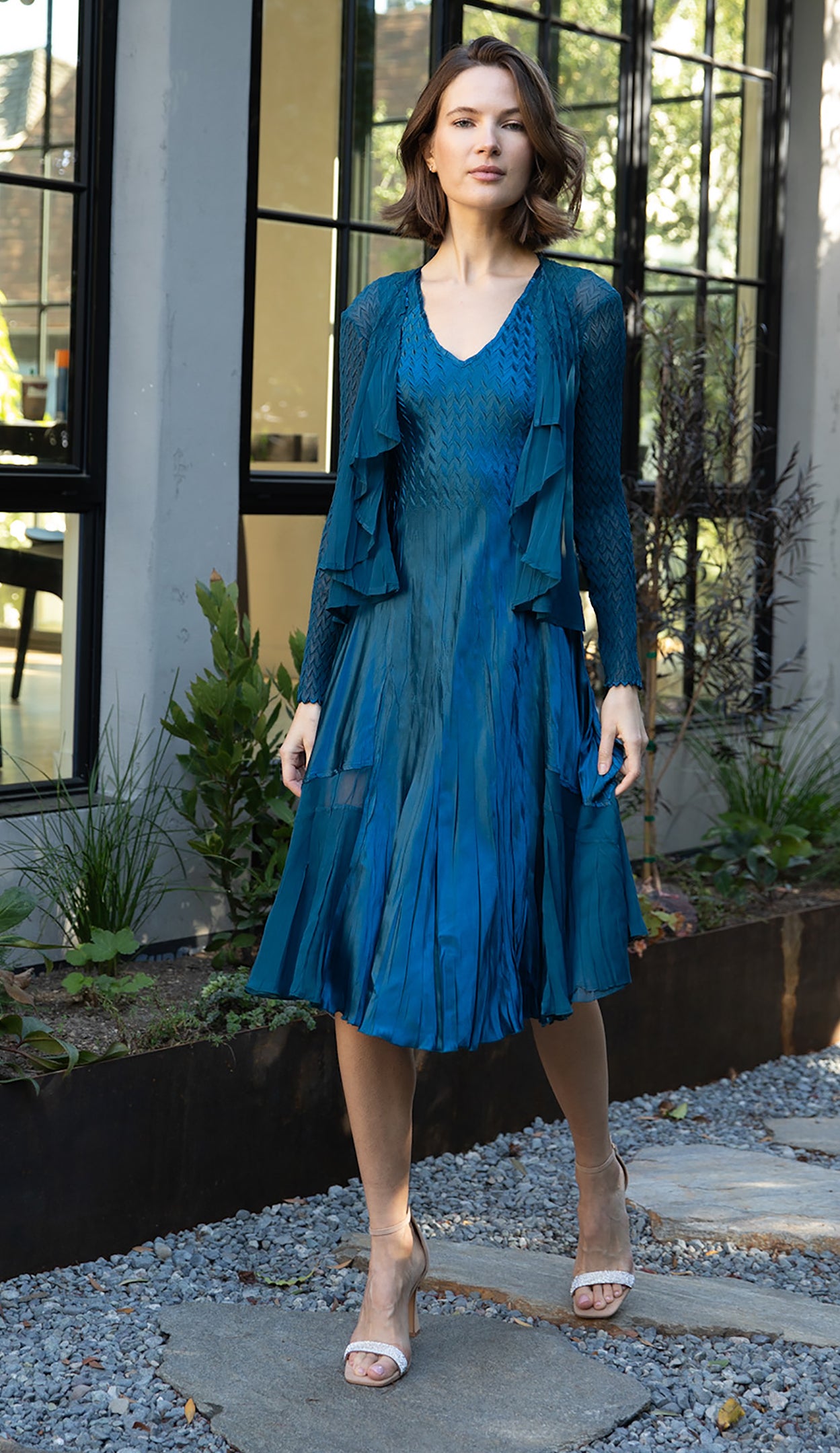 Ruffle Front Short Jacket Dress Set