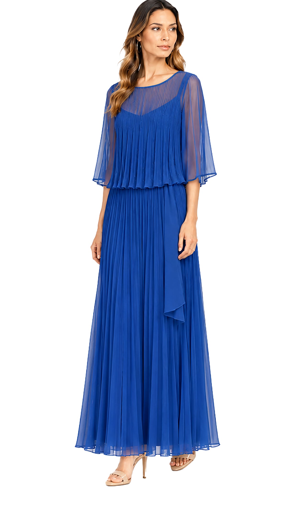 Sunburst Pleated Caplet Gown
