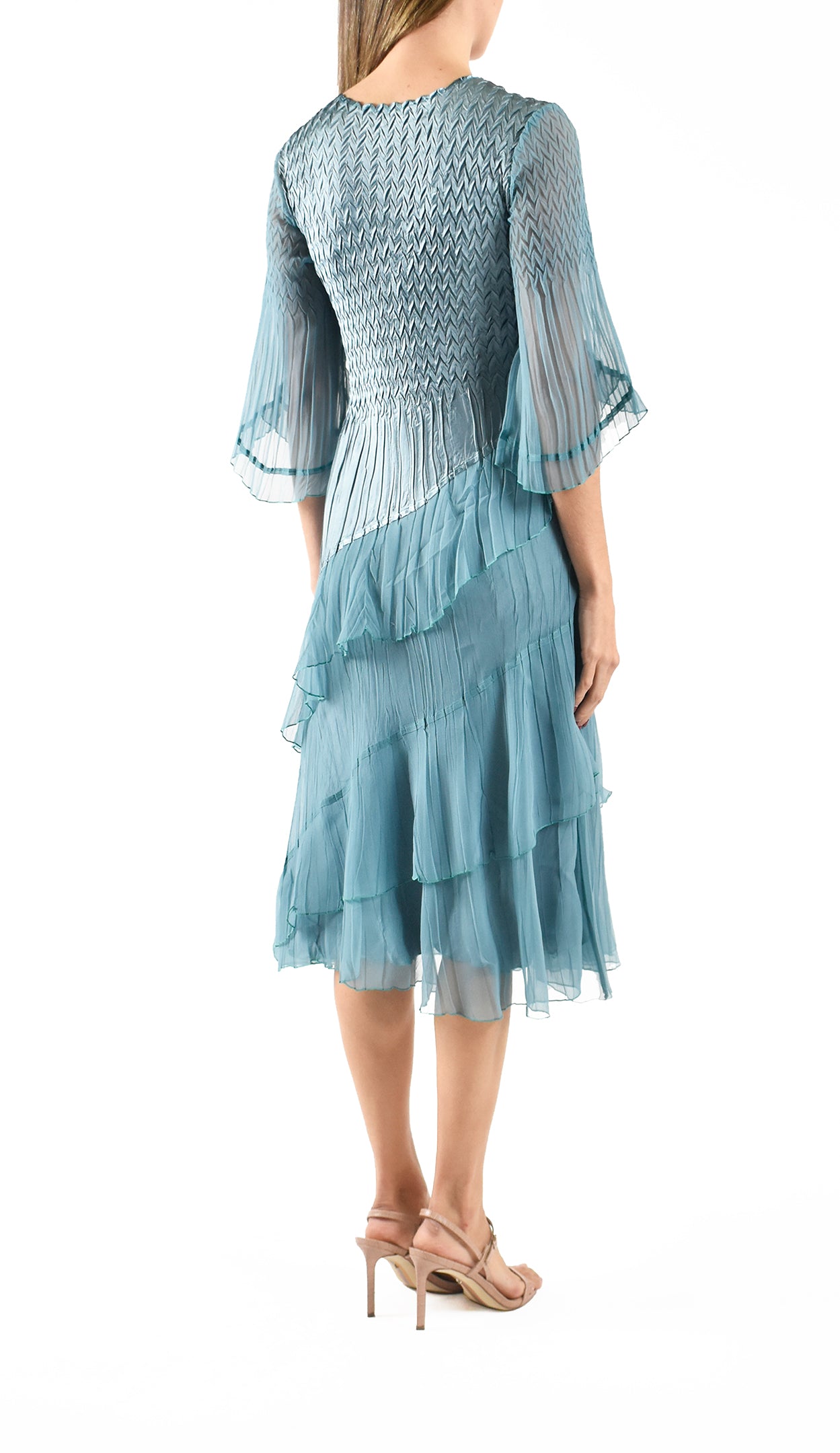 Tulip Sleeve Dress with Chiffon Diagonal Tiers