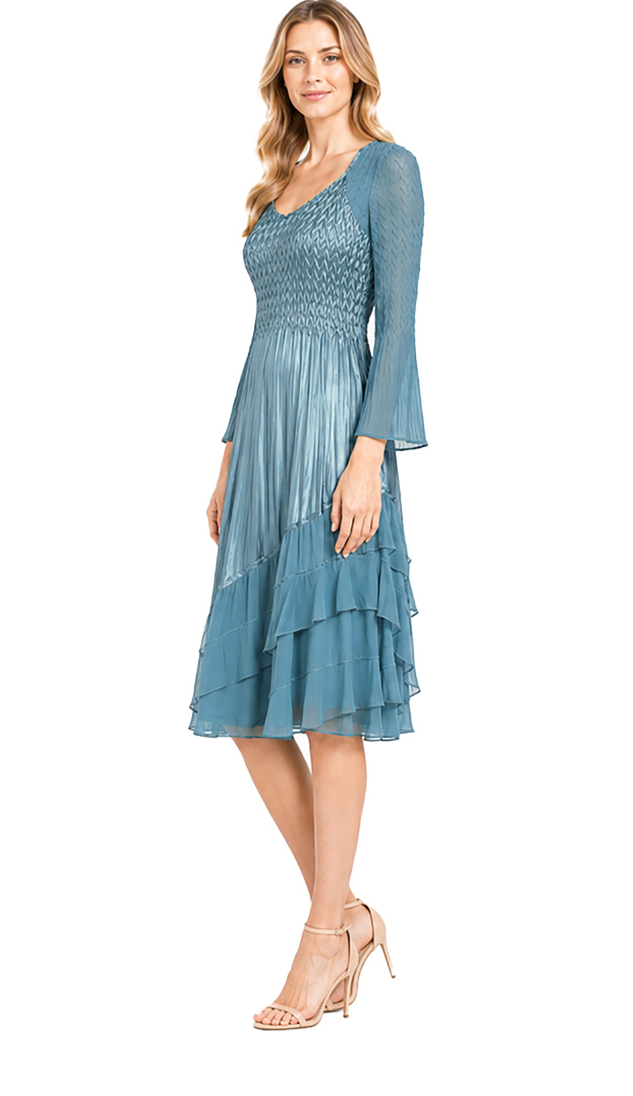 Tulip Sleeve Dress with Chiffon Diagonal Tiers - Komarov Clothing Official Site