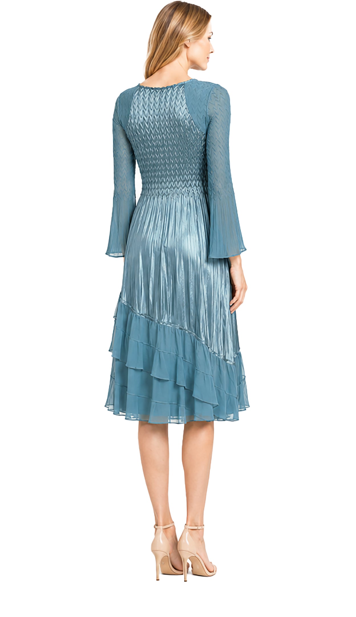 Tulip Sleeve Dress with Chiffon Diagonal Tiers