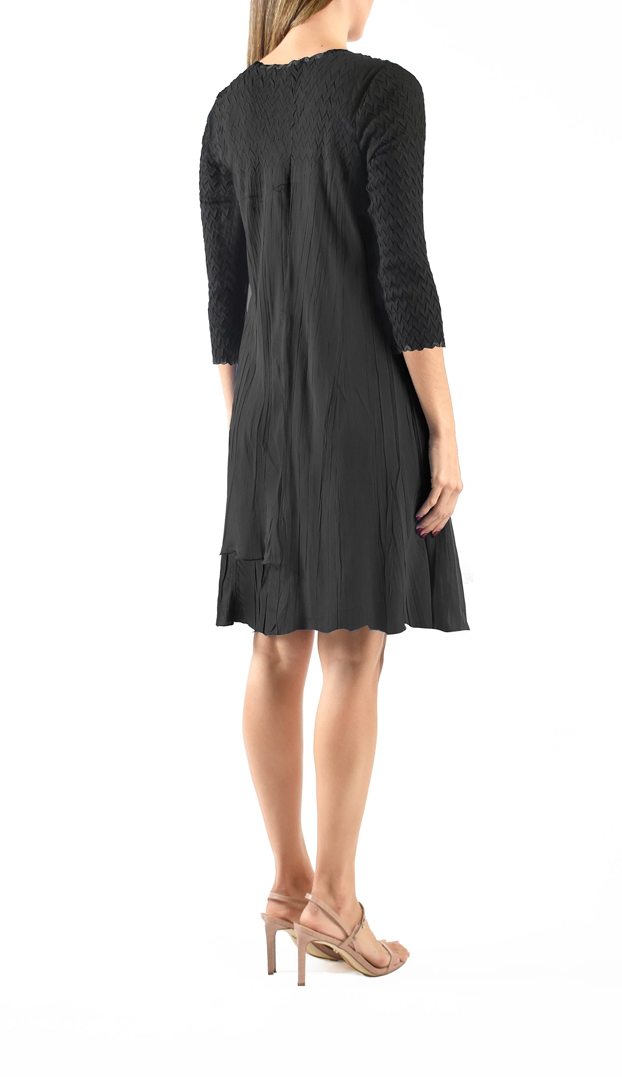 3/4 Sleeve Round Neck Chiffon Tiered Dress