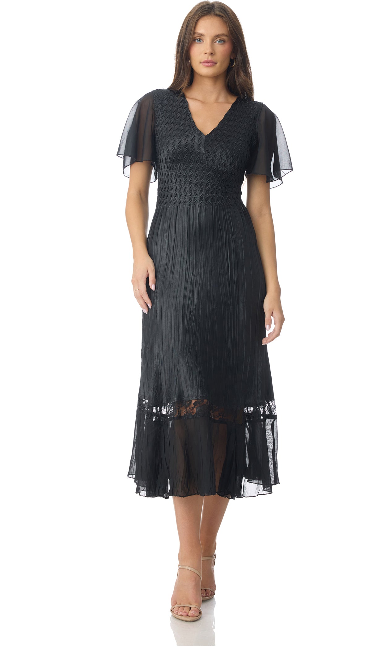 Flutter Sleeve Charmeuse Dress