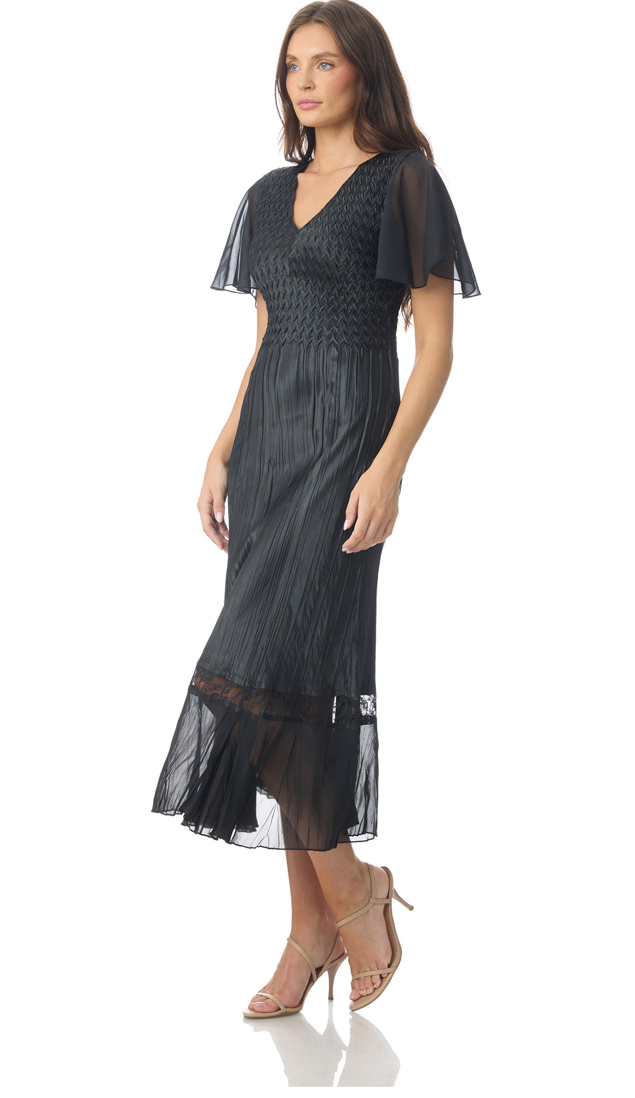 Flutter Sleeve Charmeuse Dress