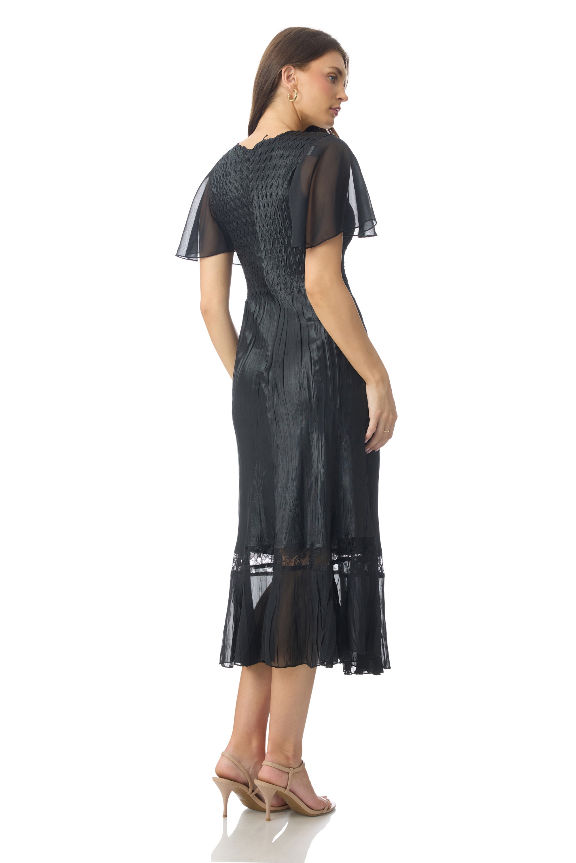 Flutter Sleeve Charmeuse Dress