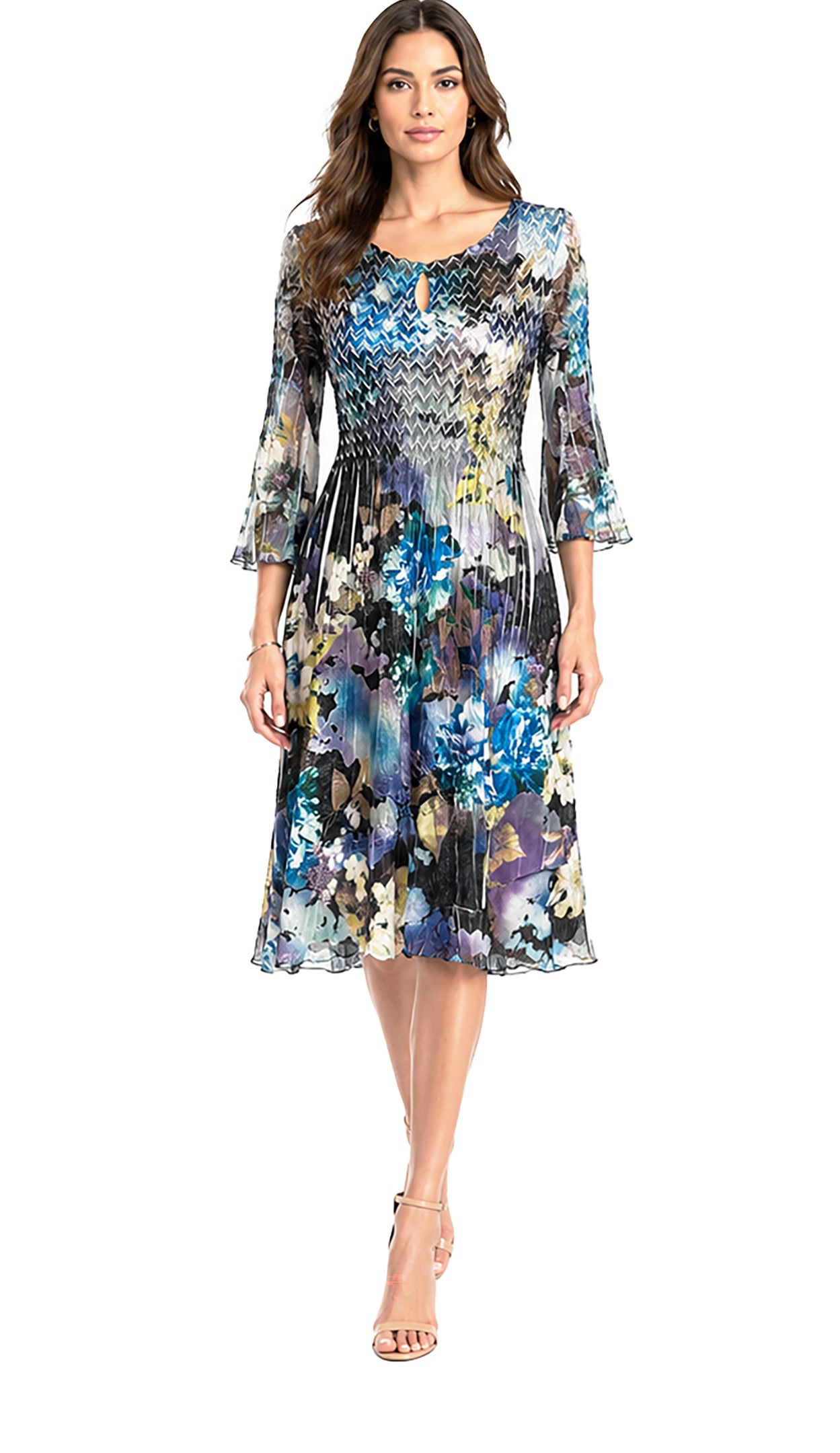 Slit Shoulder Chiffon Sleeve Dress