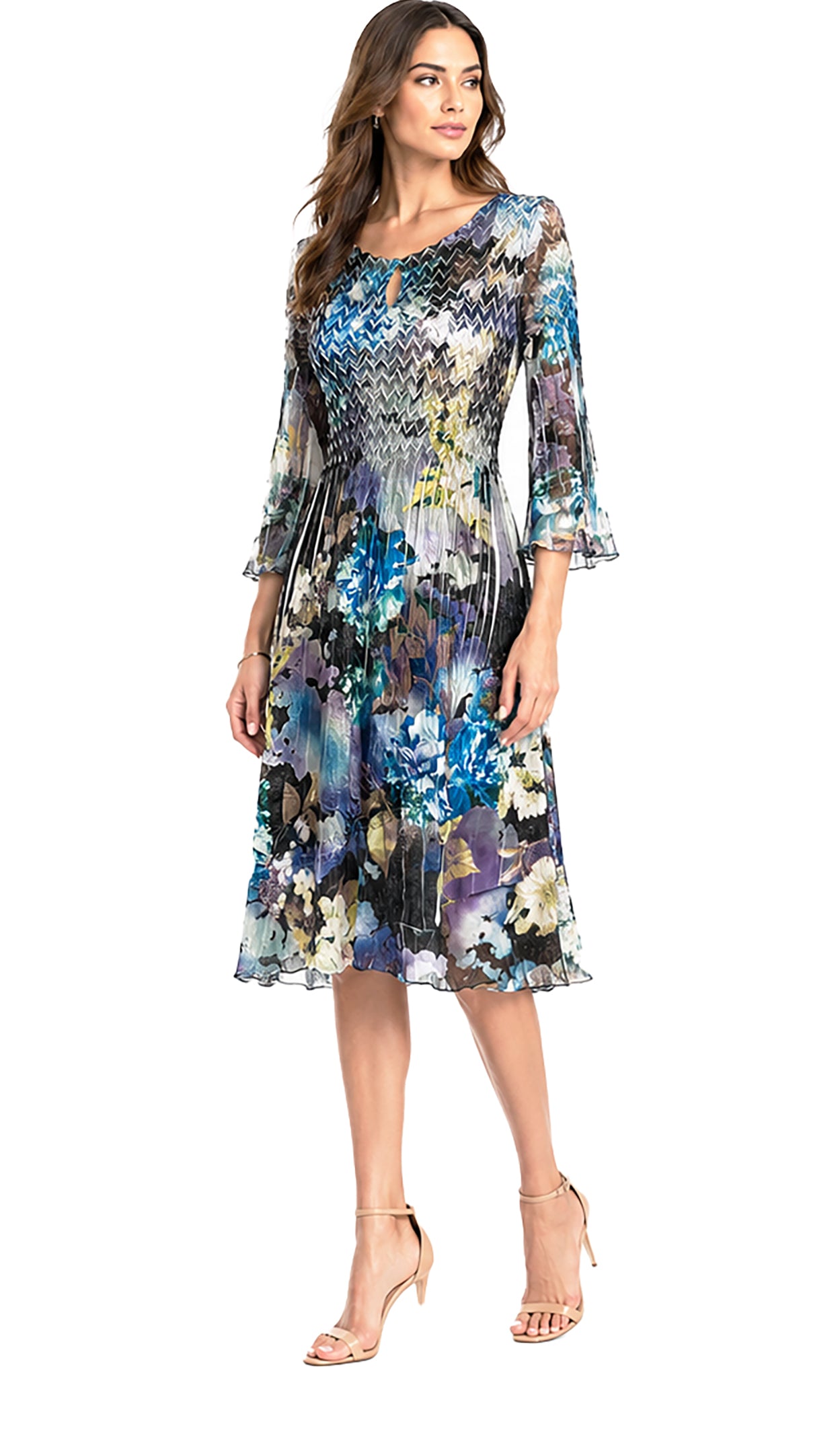 Slit Shoulder Chiffon Sleeve Dress