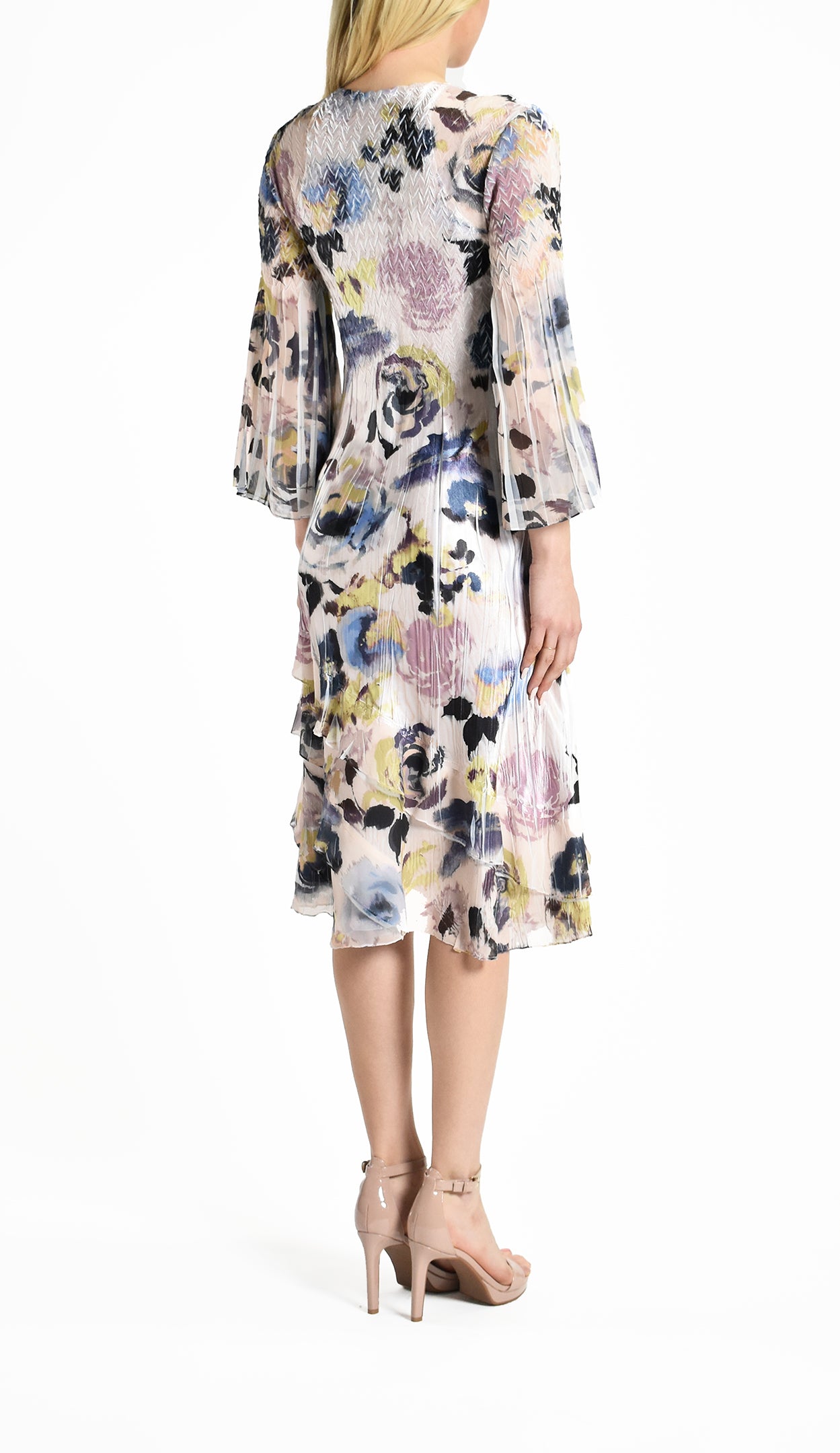 Chiffon Wide Sleeve Dress w/ Tiered Diagonal Layer