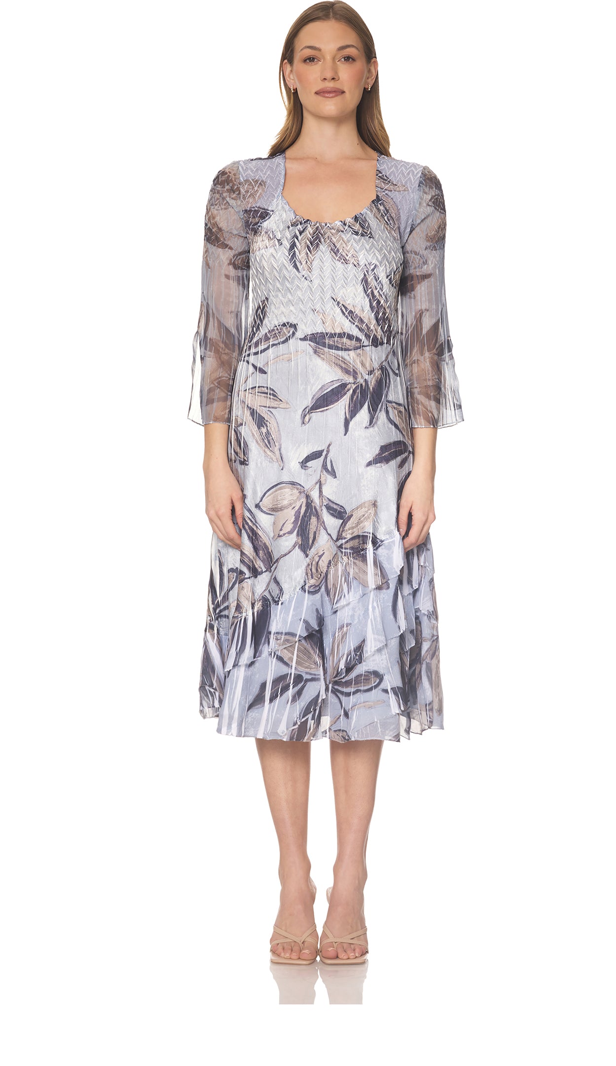 Chiffon Wide Sleeve Dress w/ Tiered Diagonal Layer