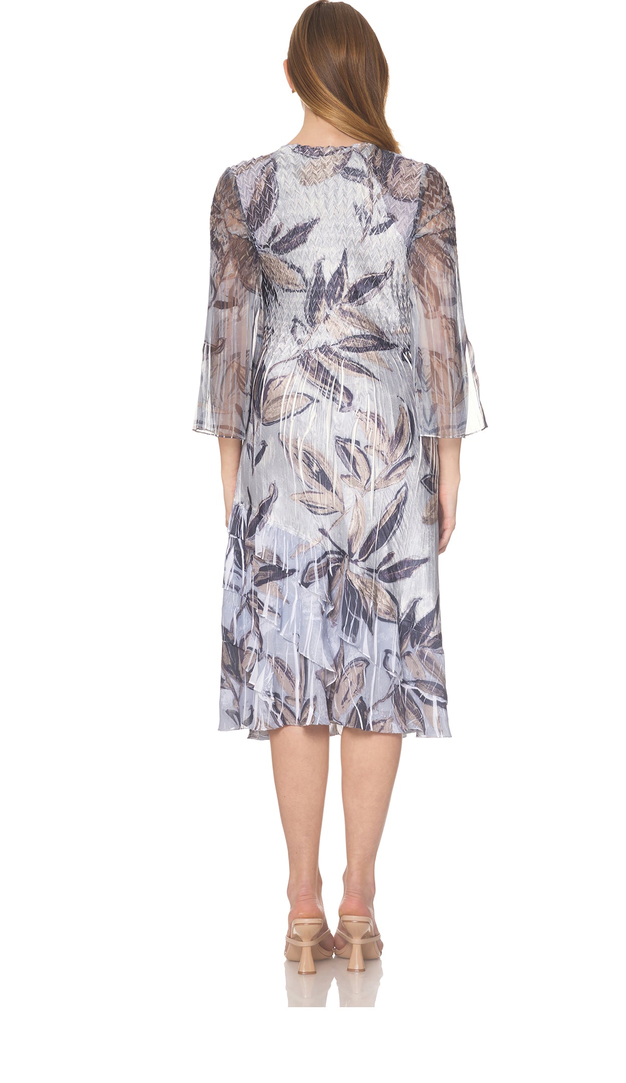 Chiffon Wide Sleeve Dress w/ Tiered Diagonal Layer