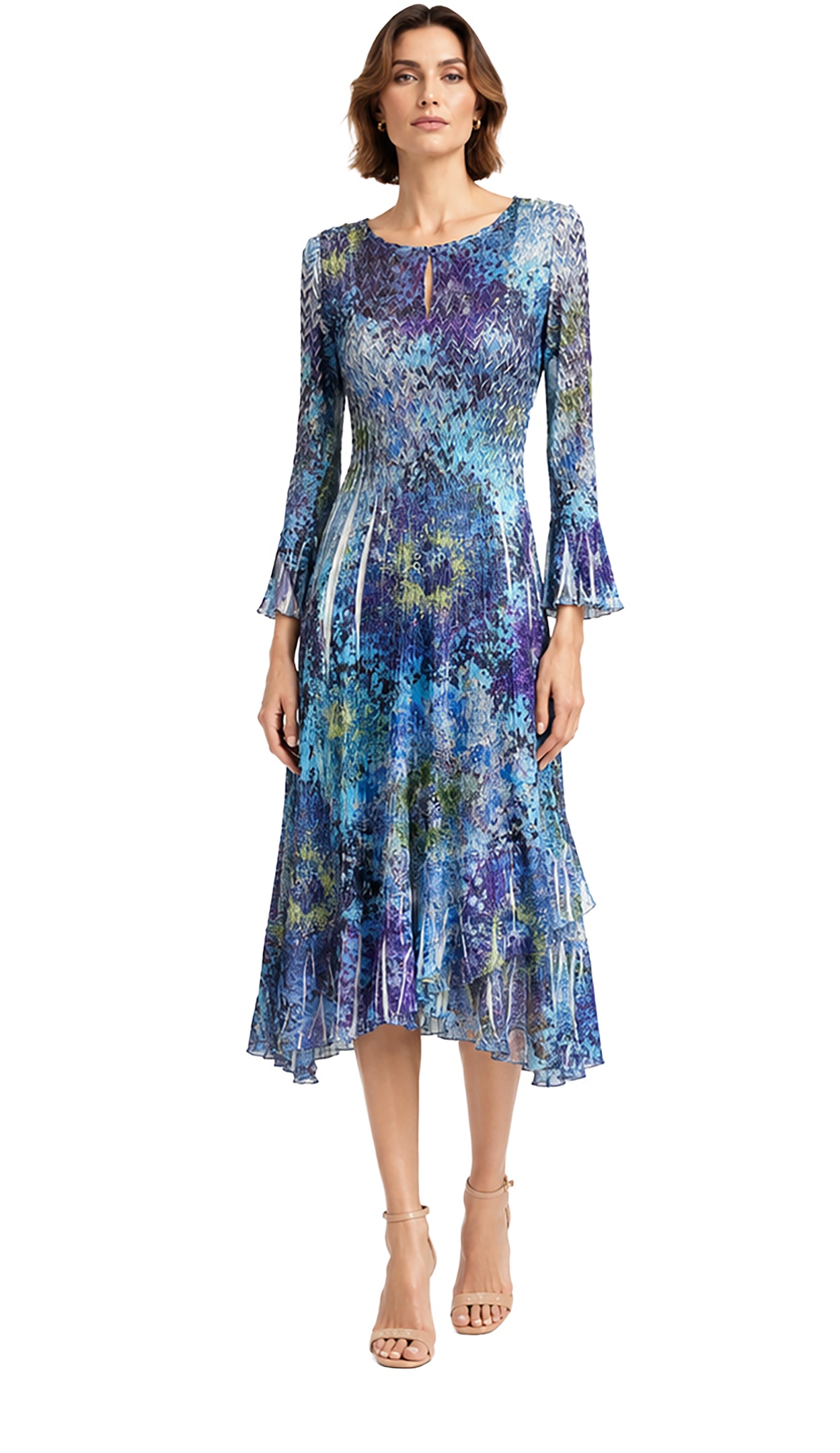 Keyhole Neck Bell Sleeve Dress