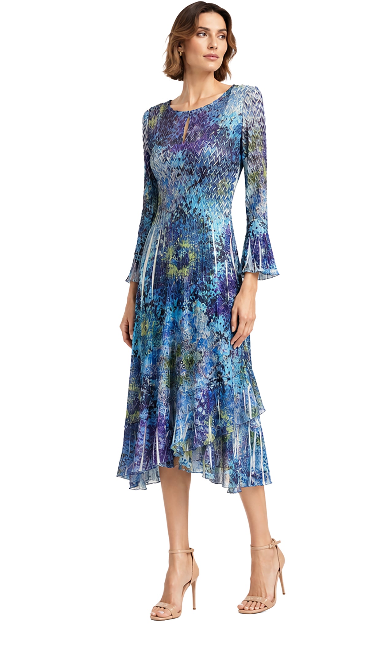 Keyhole Neck Bell Sleeve Dress