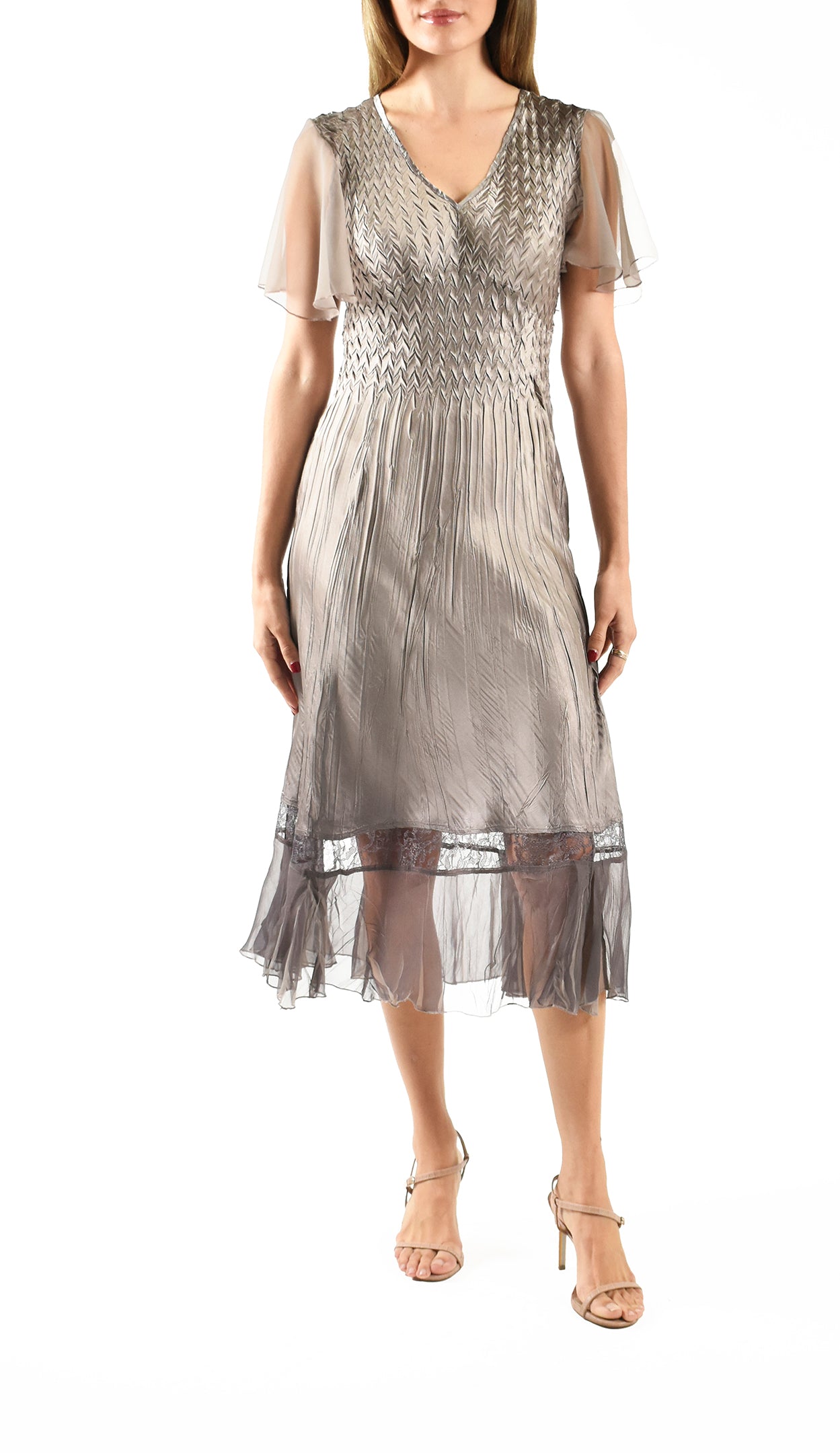 Flutter Sleeve Charmeuse Dress