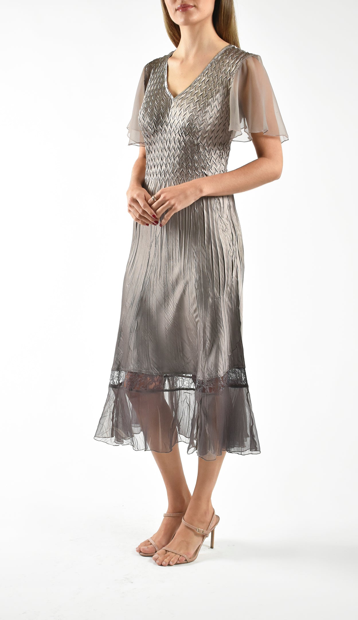 Flutter Sleeve Charmeuse Dress