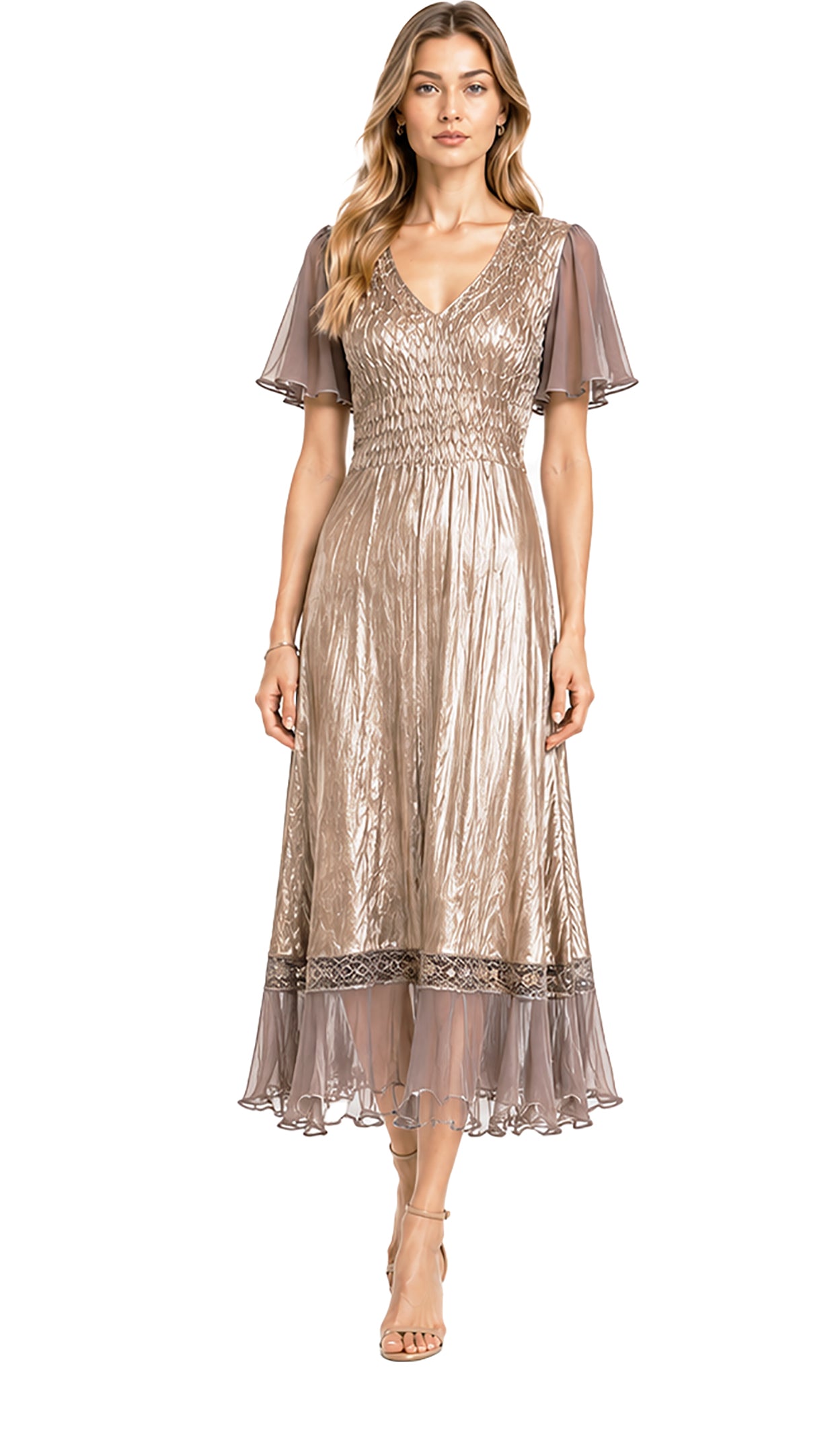 Flutter Sleeve Charmeuse Dress
