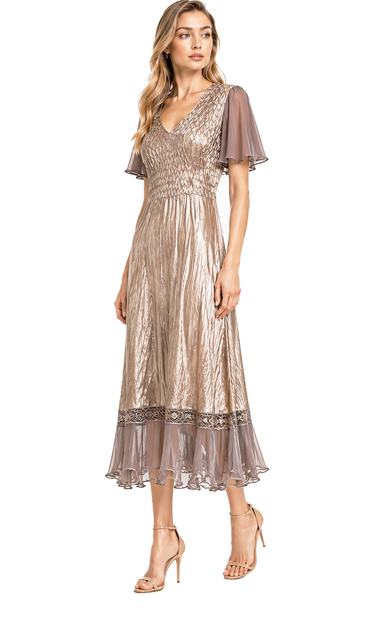Flutter Sleeve Charmeuse Dress