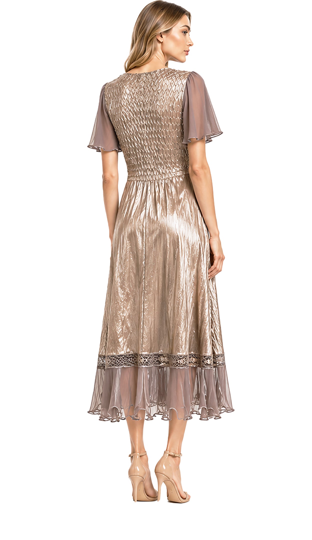 Flutter Sleeve Charmeuse Dress