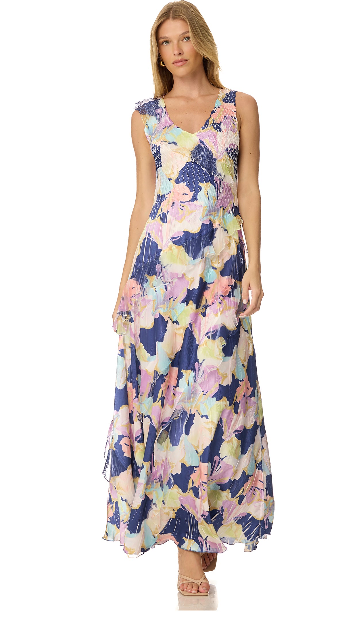 komarov long dresses Calypso Border Ruffle Dress by Komarov - Green Multi - M