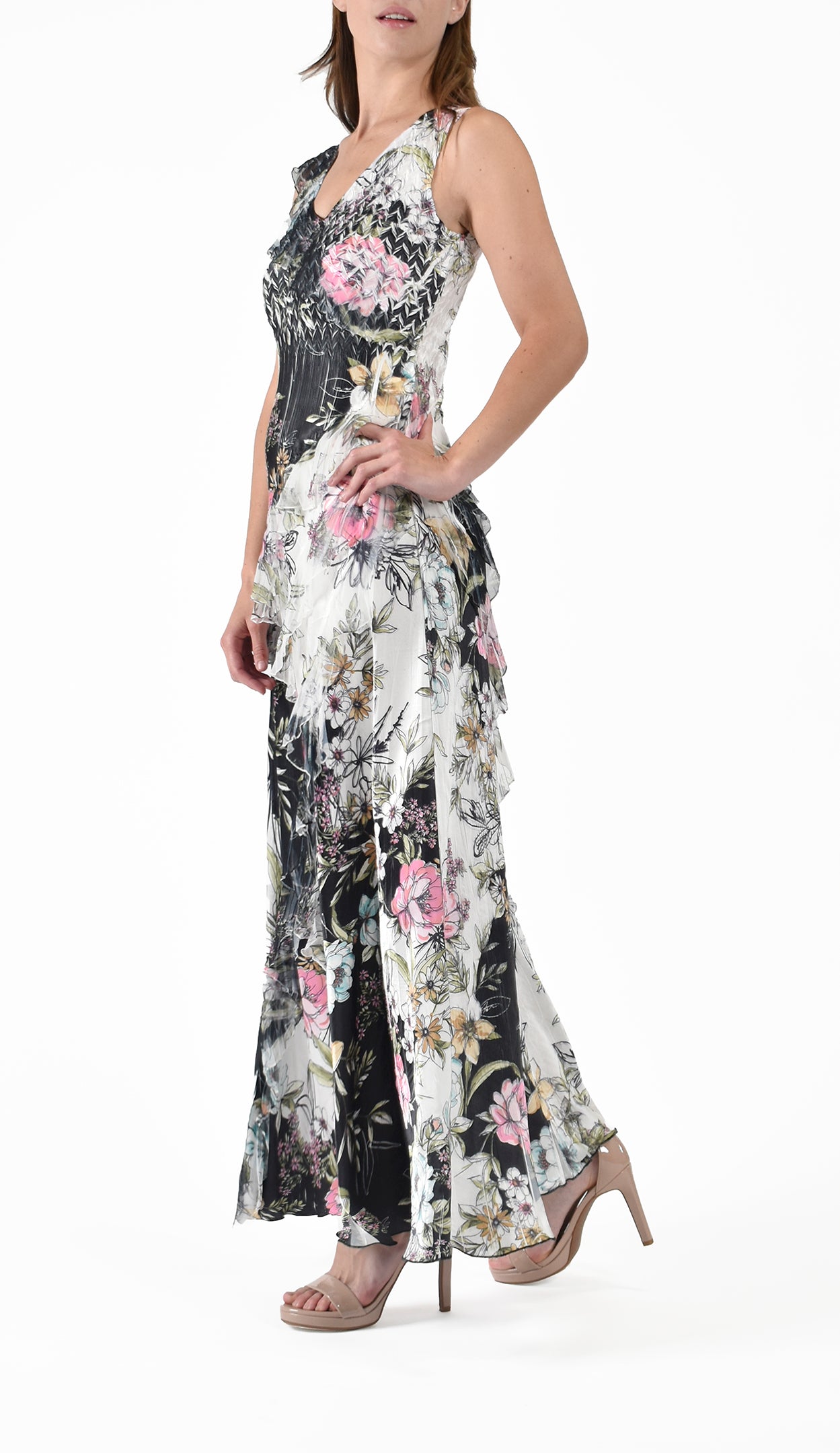 S/L V NECK RUFFLE DRESS