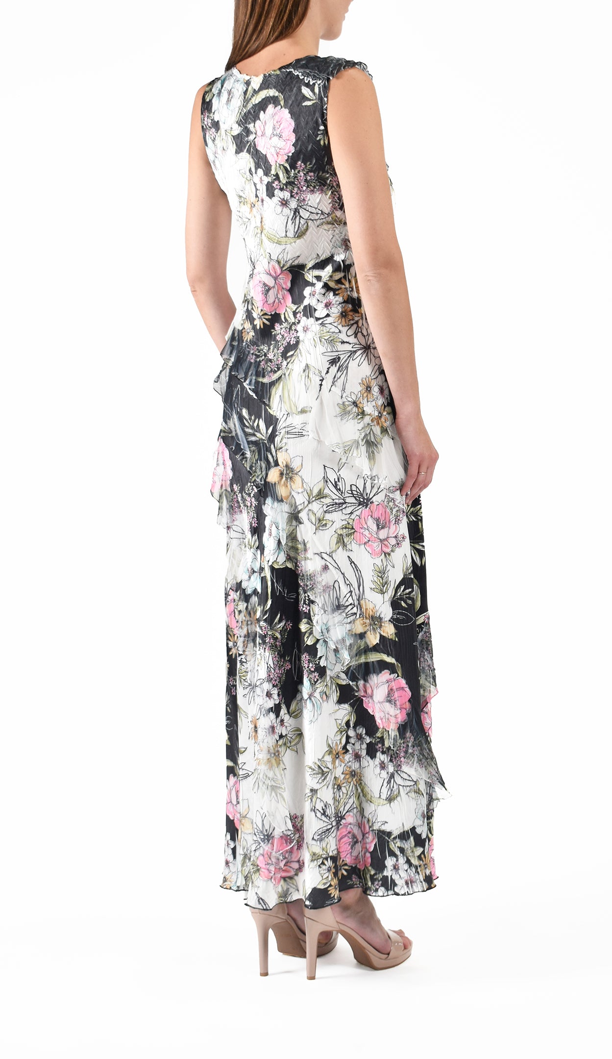 S/L V NECK RUFFLE DRESS