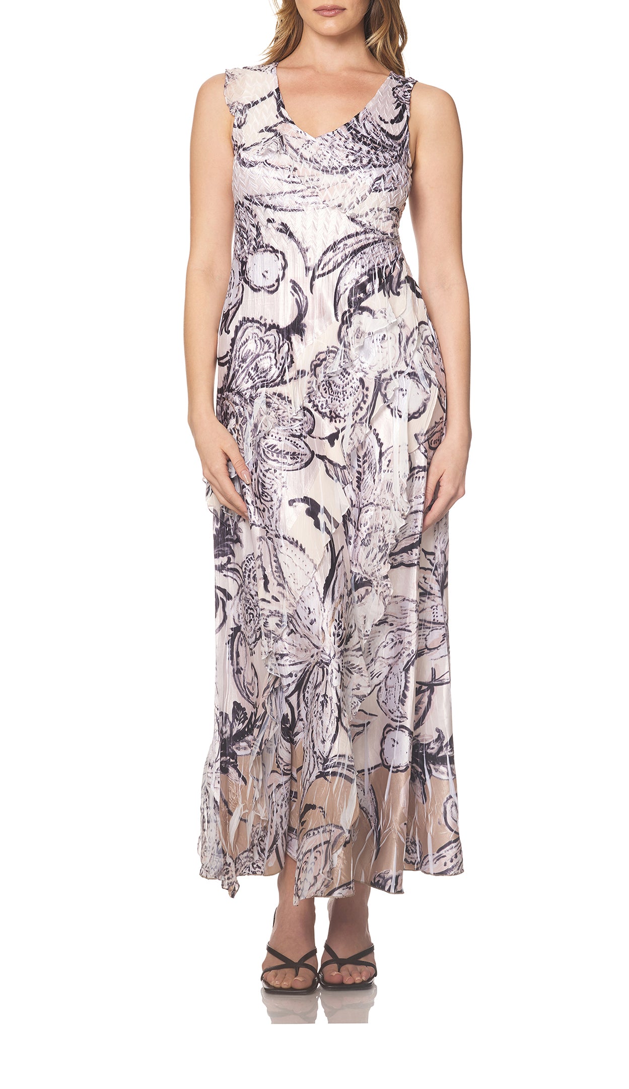 S/L V NECK RUFFLE DRESS