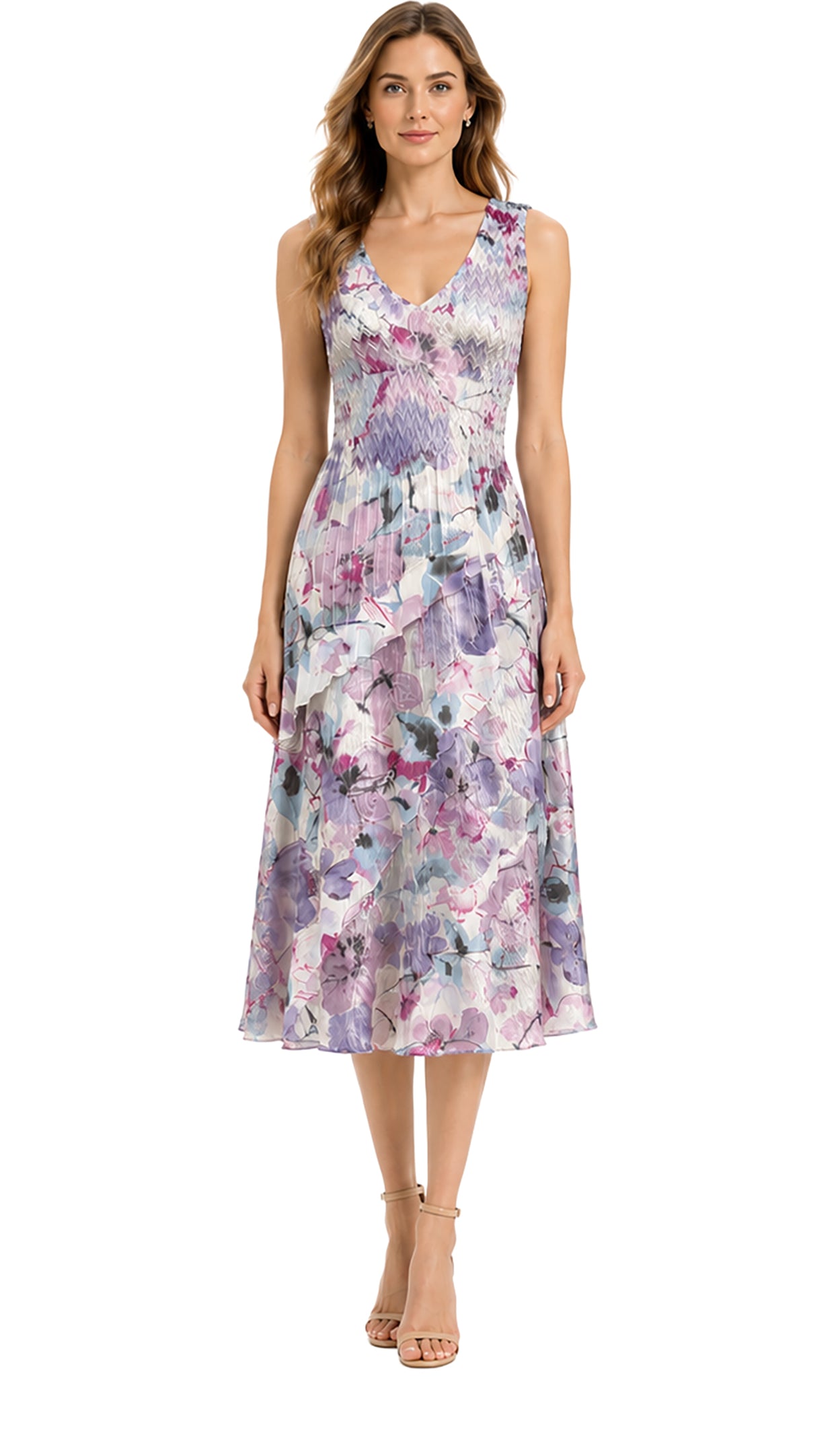 Charmuese Short Sleeveless Dress w/ Ruffle Detail