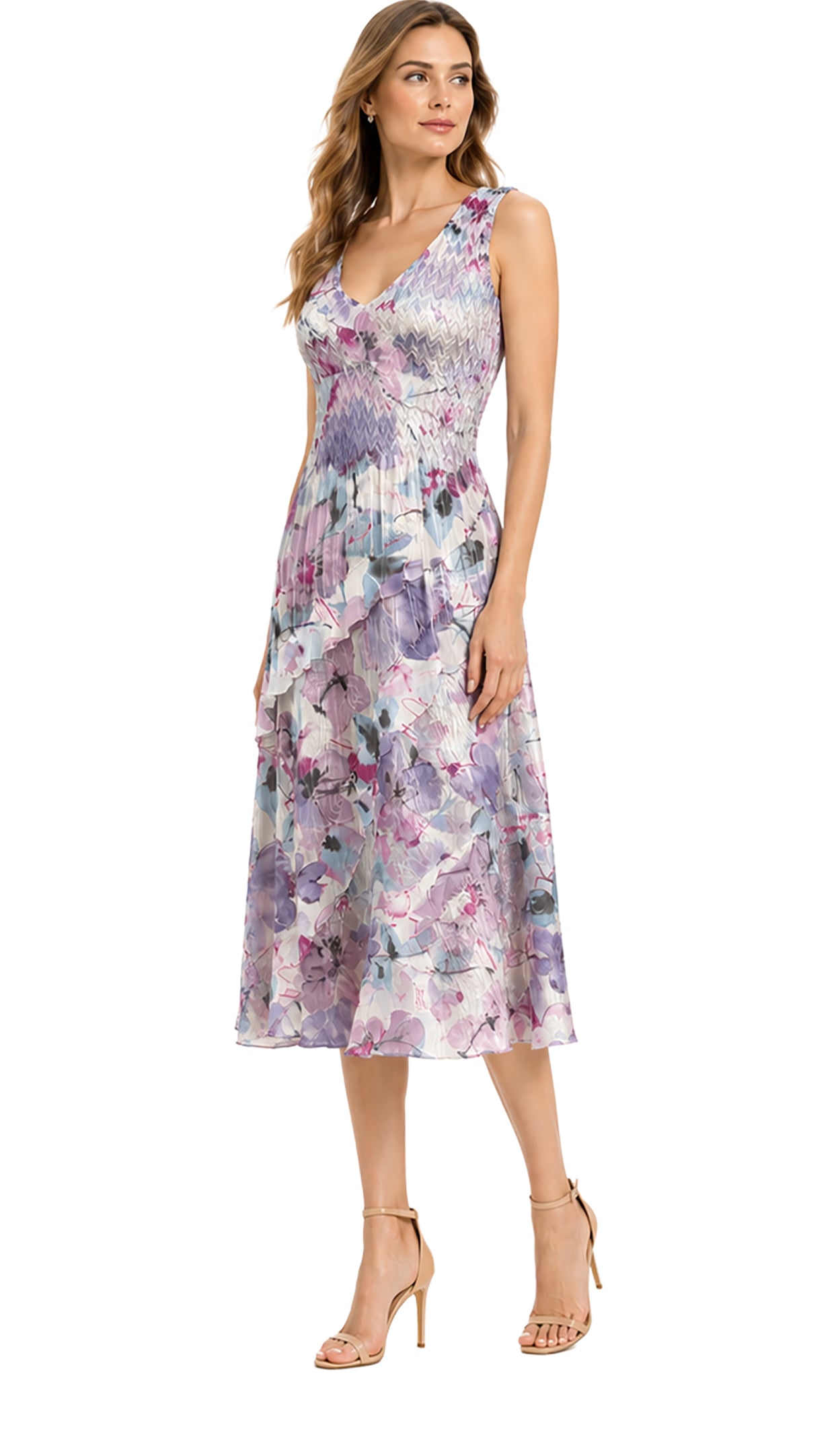 Charmuese Short Sleeveless Dress w/ Ruffle Detail