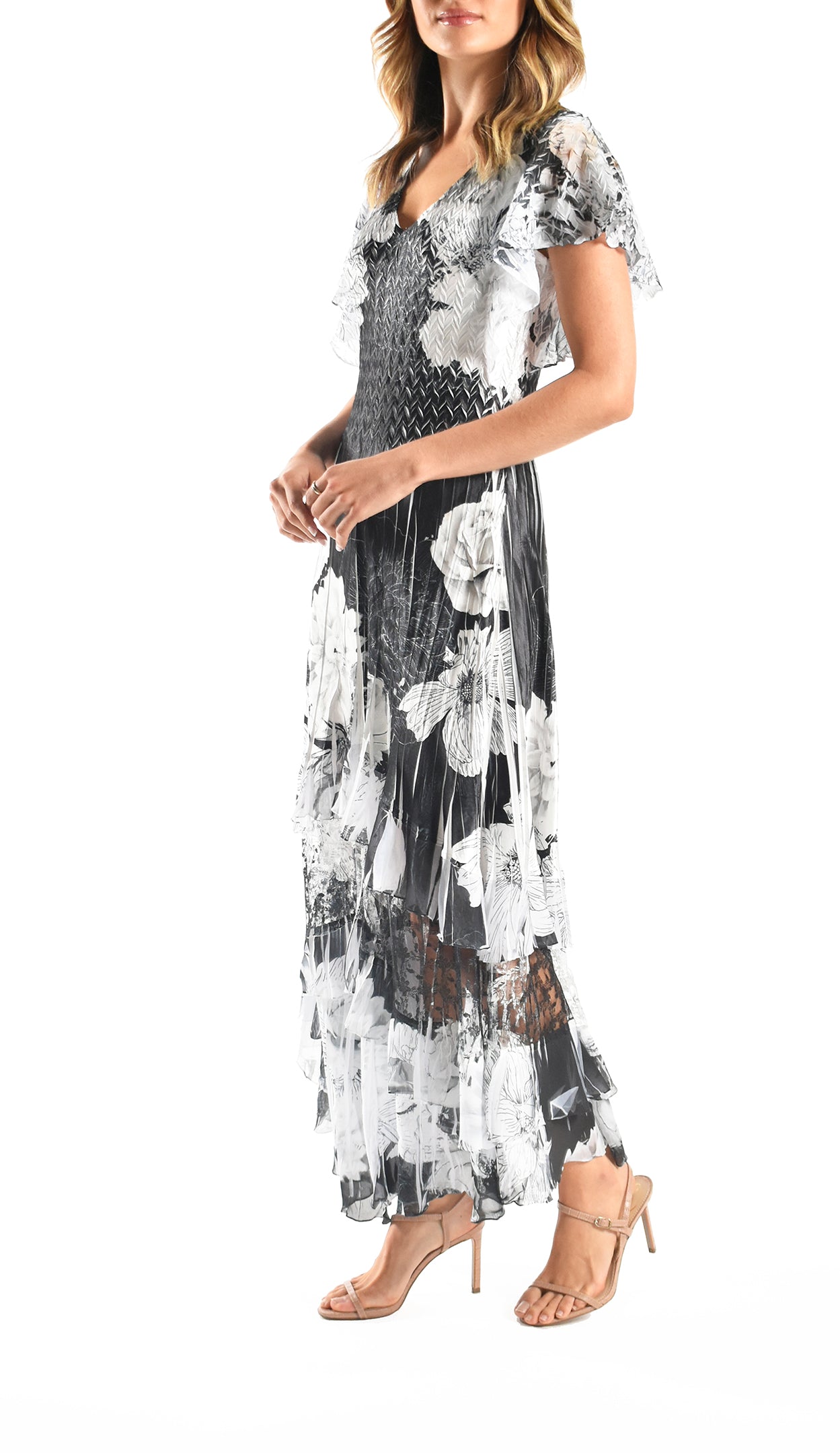 Flutter Sleeve Maxi Dress with Lace Tiers