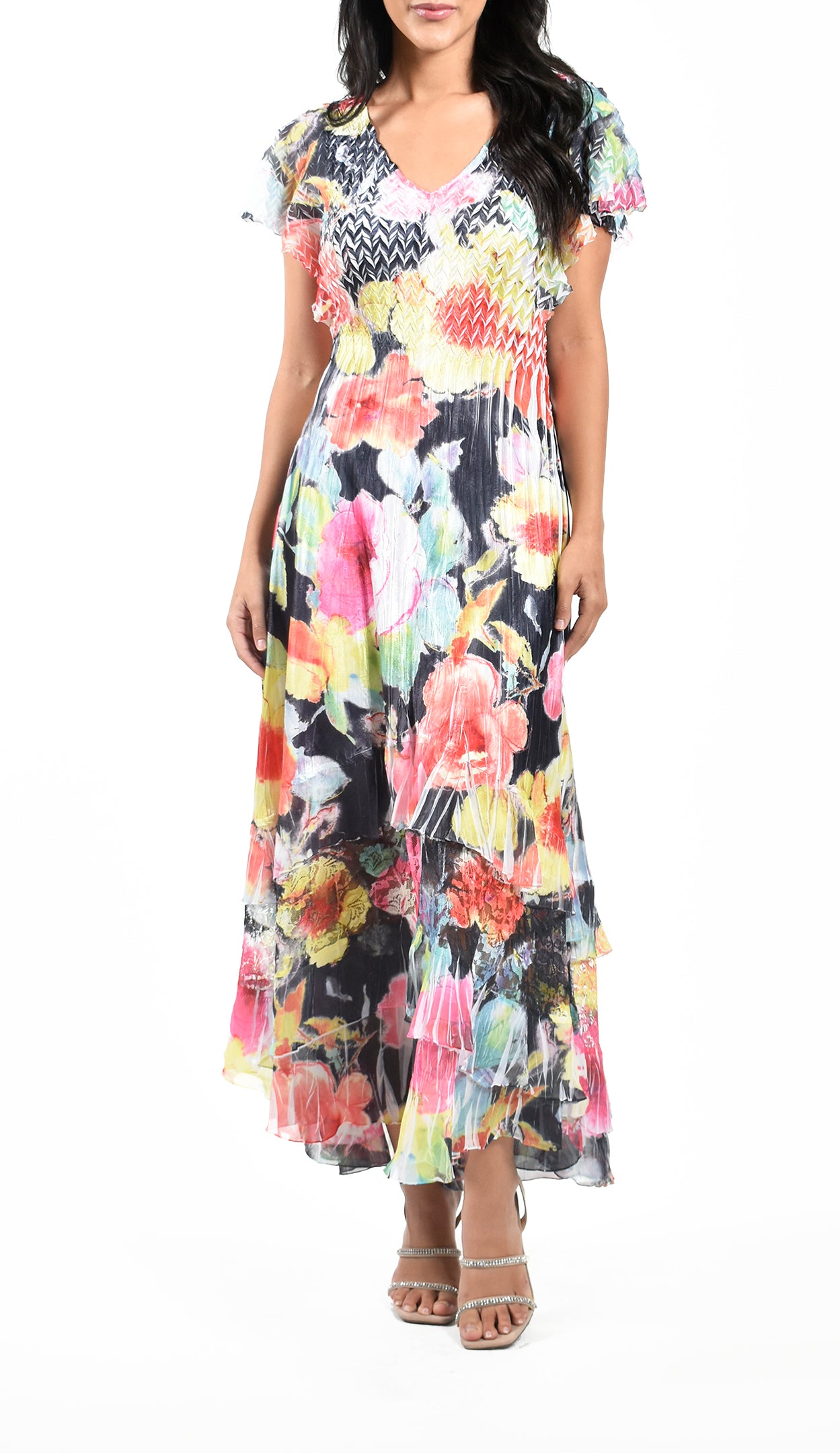 FLutter Sleeve Lace Inset Maxi Dress