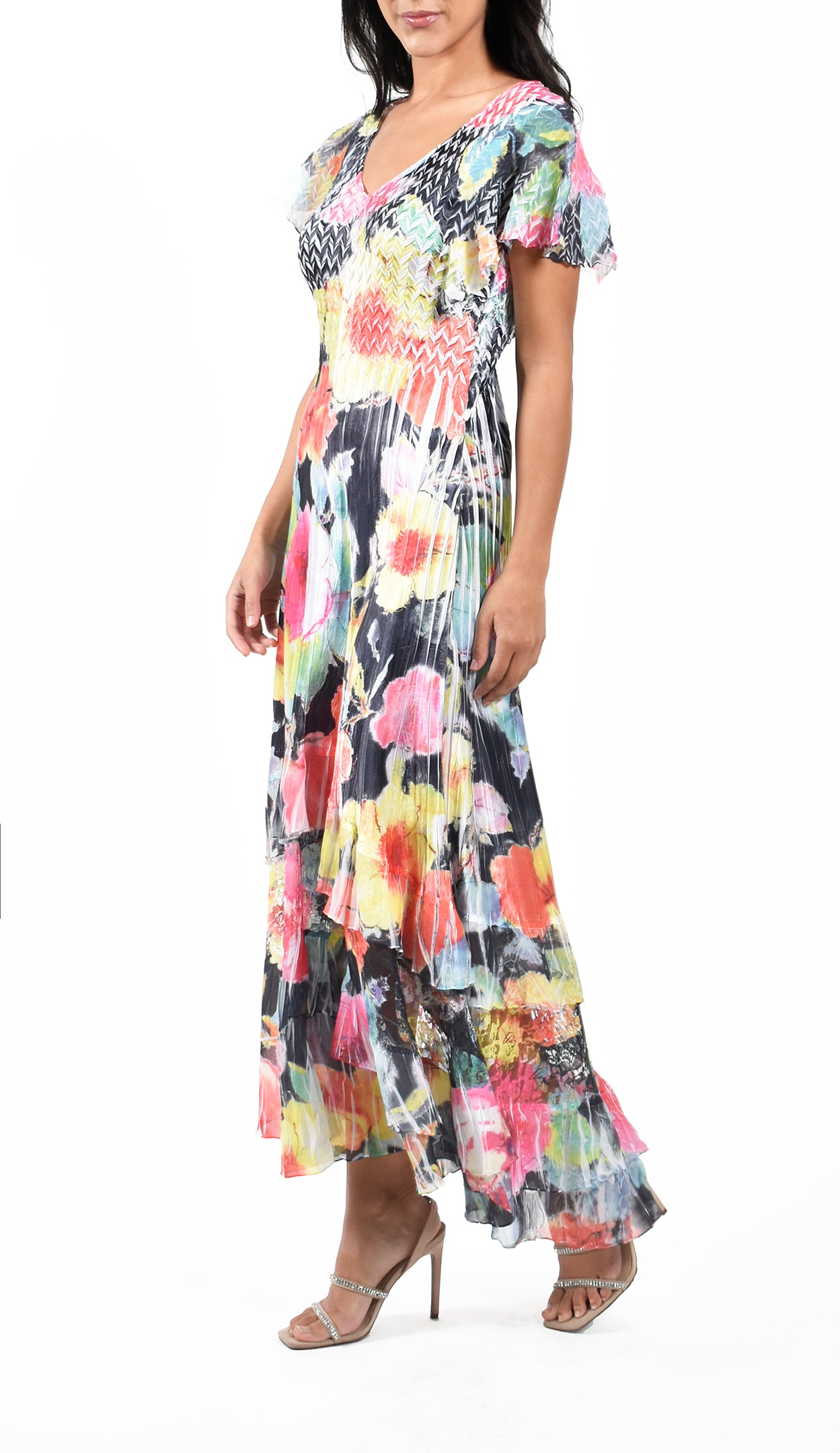 FLutter Sleeve Lace Inset Maxi Dress