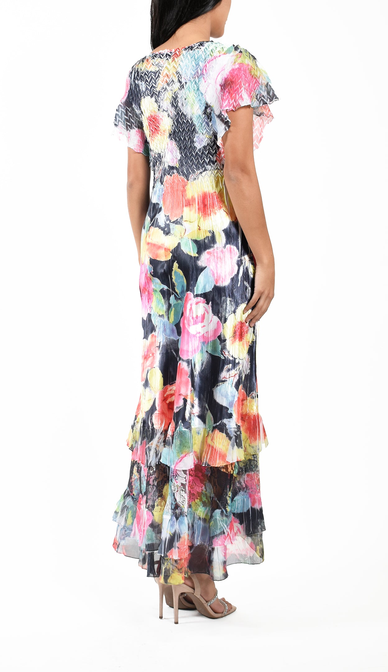 FLutter Sleeve Lace Inset Maxi Dress