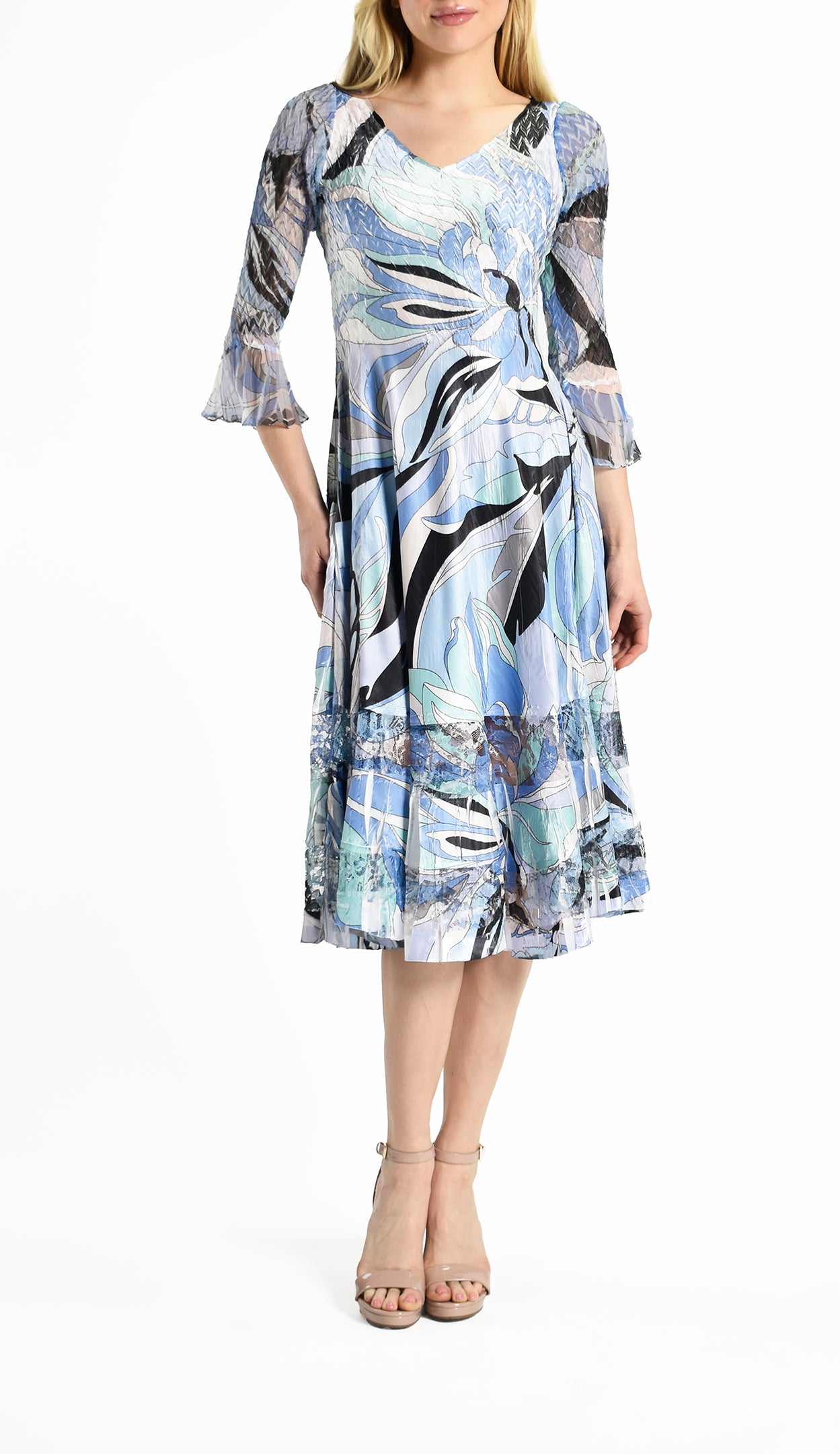 Flare Sleeve V- Neck Dress