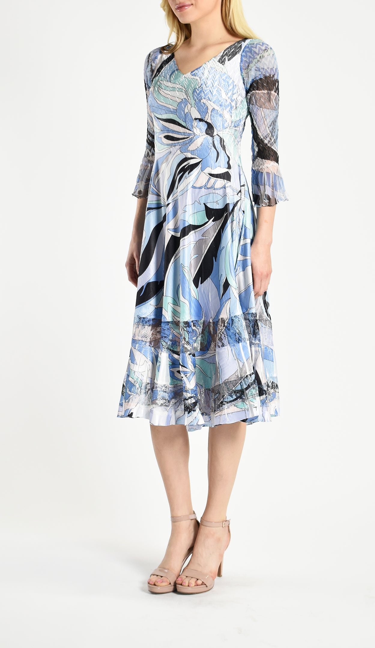 Flare Sleeve V- Neck Dress