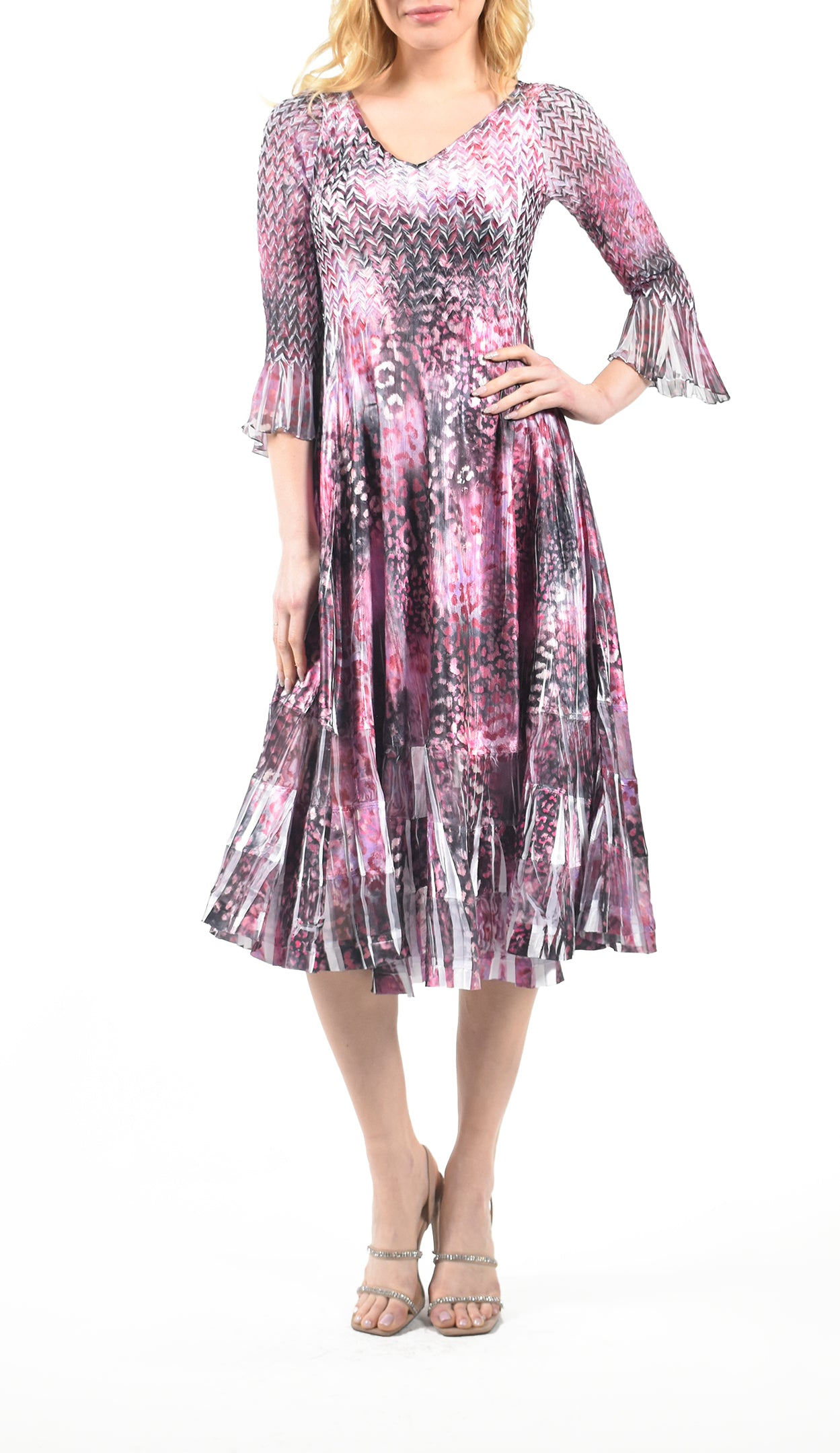 Flare Sleeve V- Neck Dress