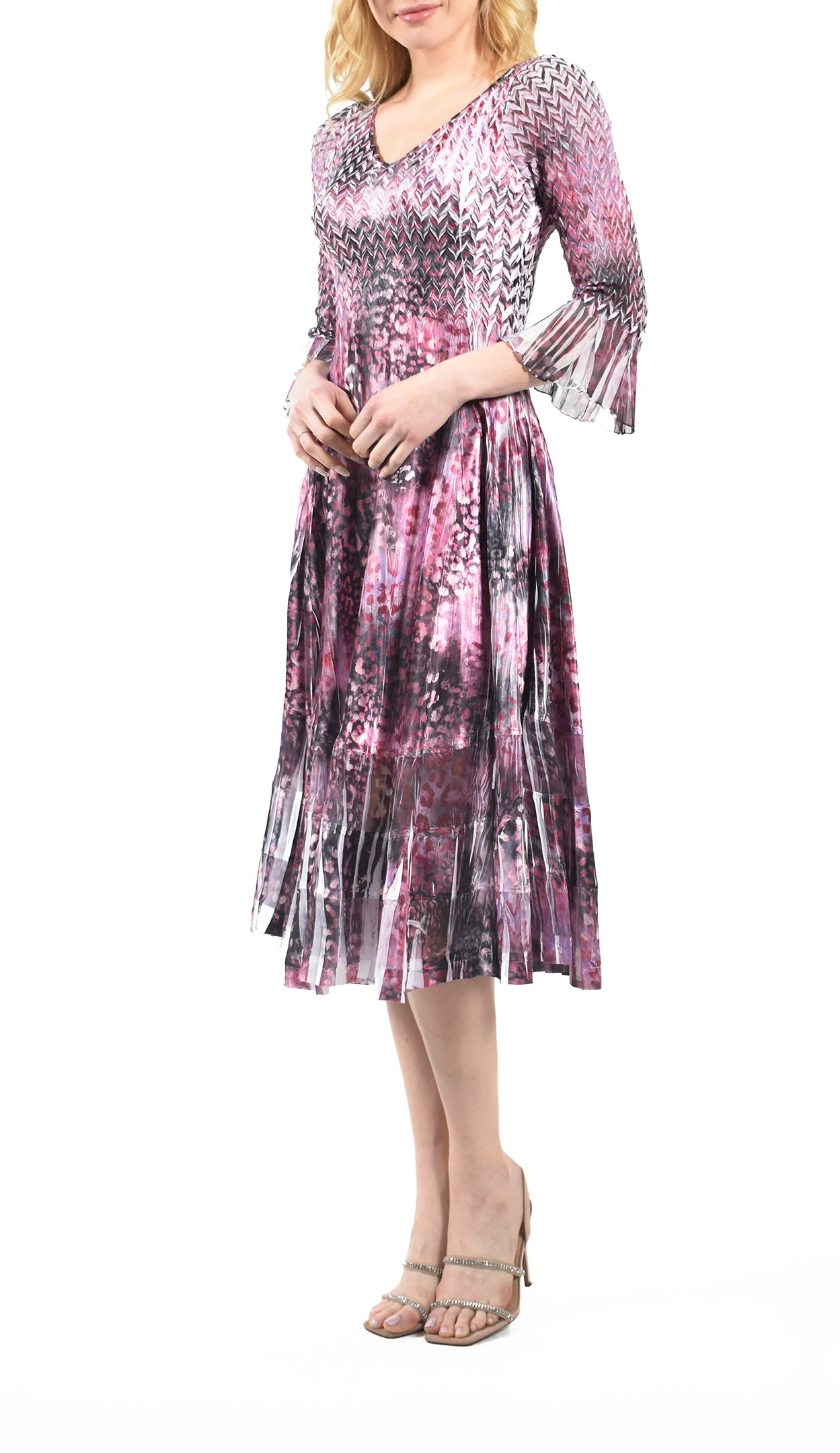 Flare Sleeve V- Neck Dress