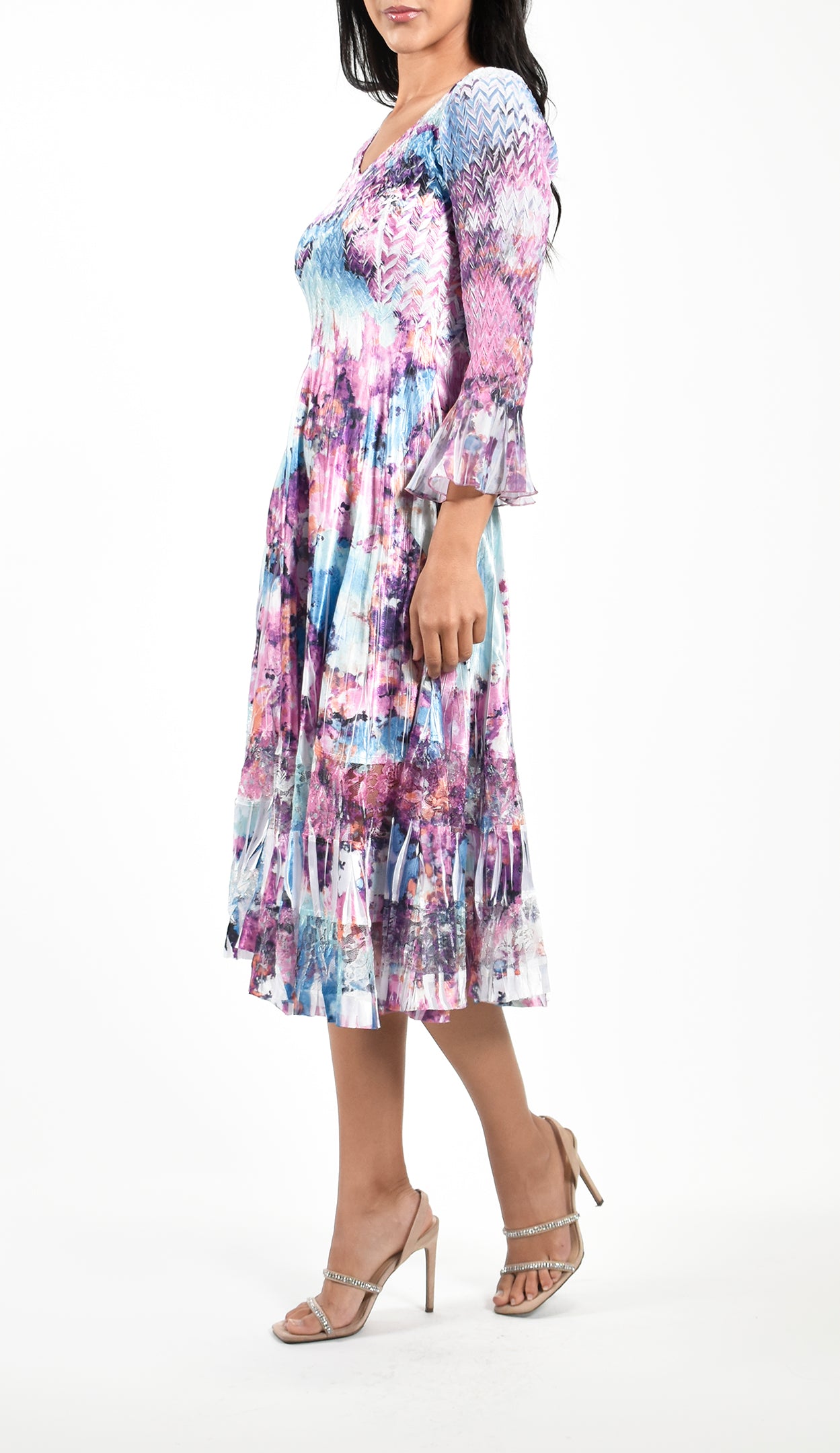 Flare Sleeve V-Neck Dress