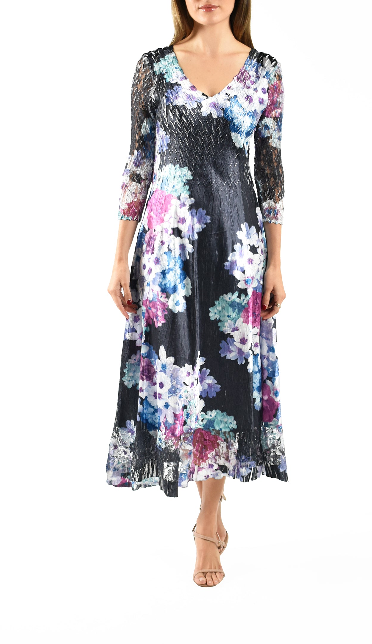 Lace Sleeve Charmeuse Dress