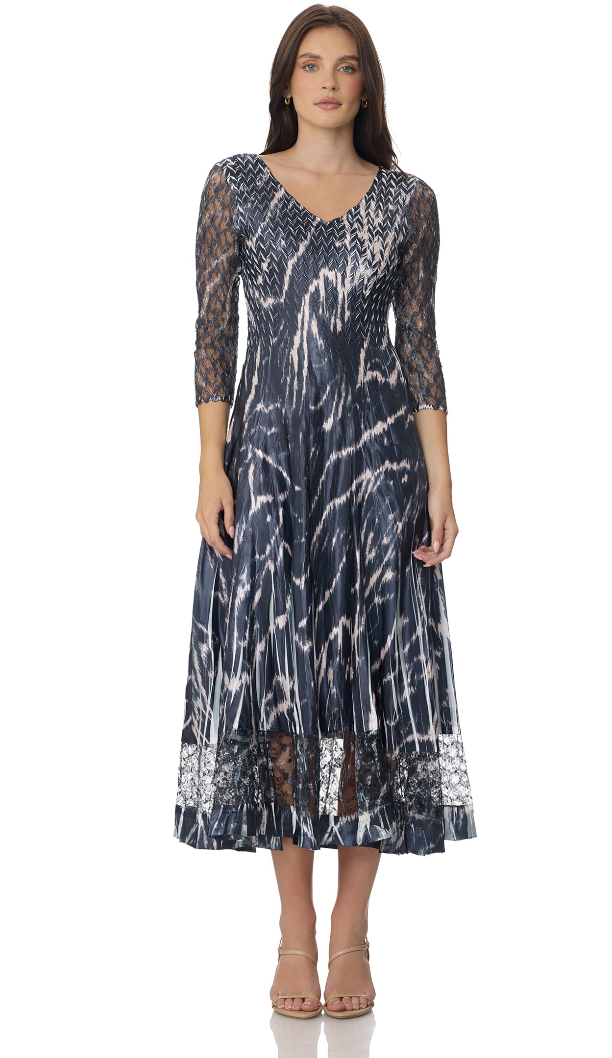 Lace Sleeve Charmeuse Dress