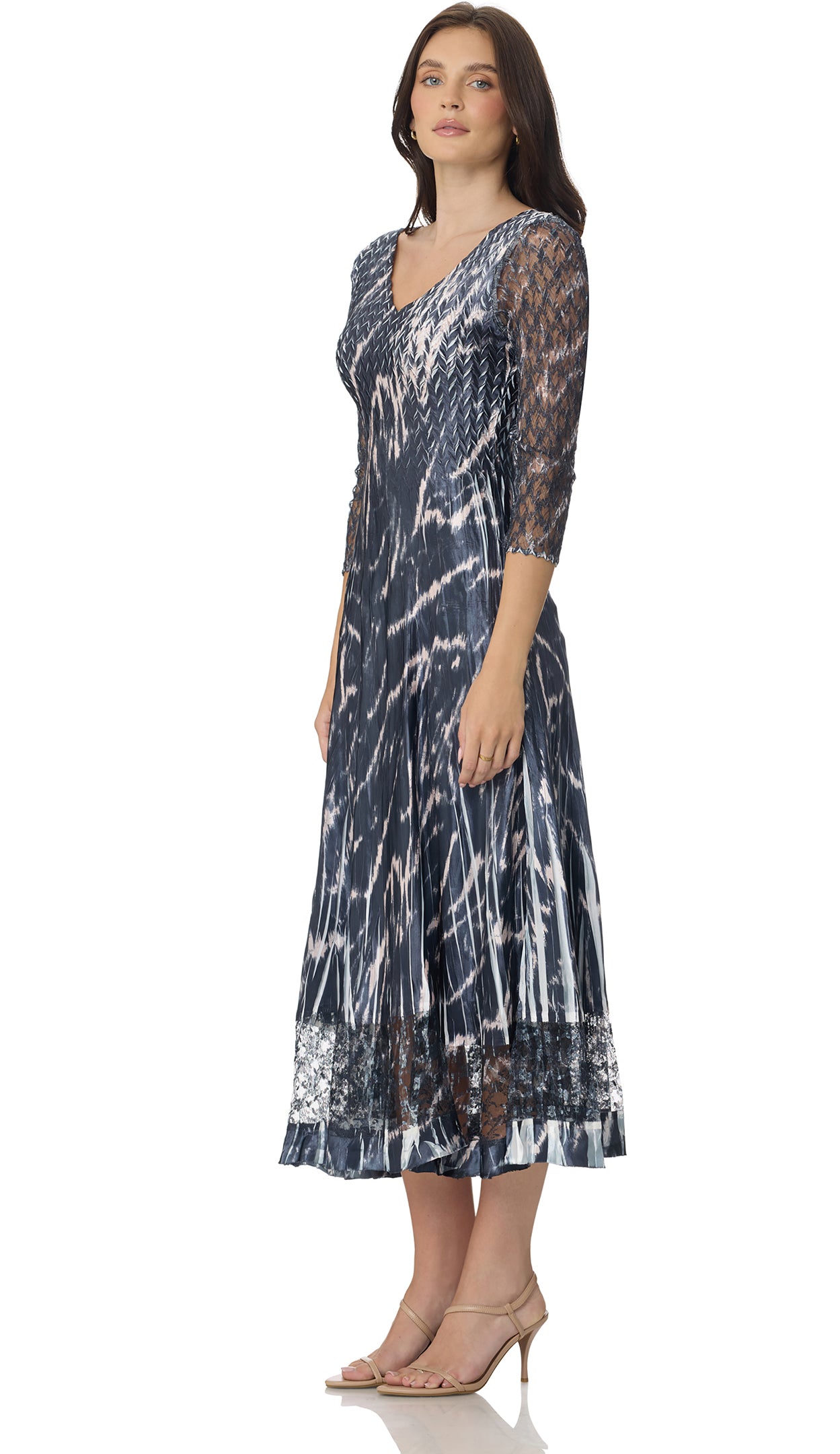 Lace Sleeve Charmeuse Dress