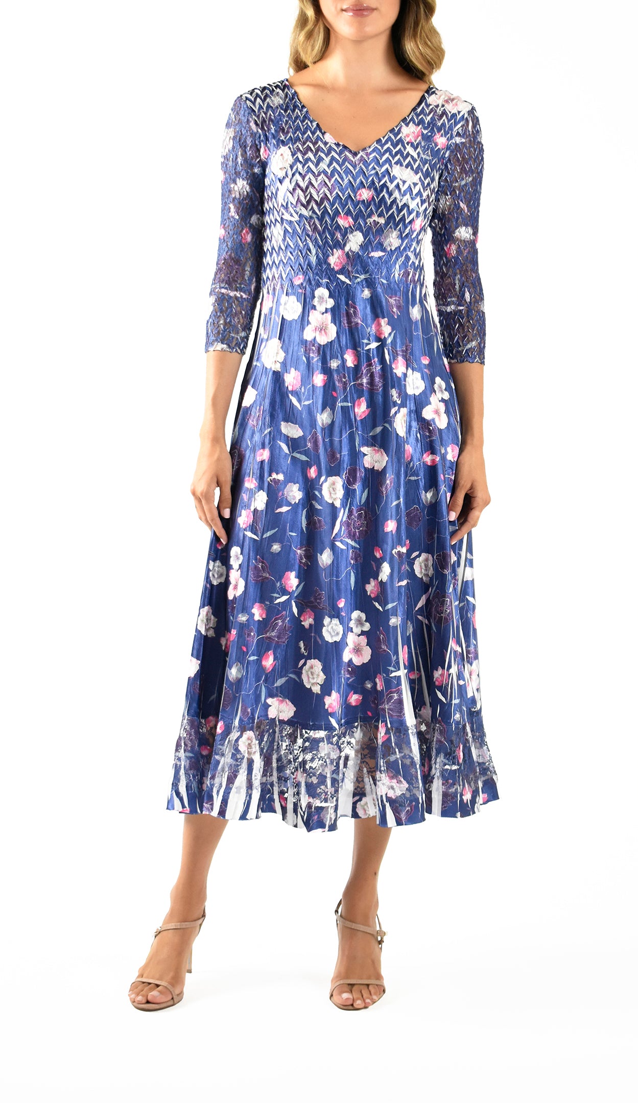 komarov midi dress Komarov Women's Geometric Charmuese Dress with Lace Sleeves - Black
