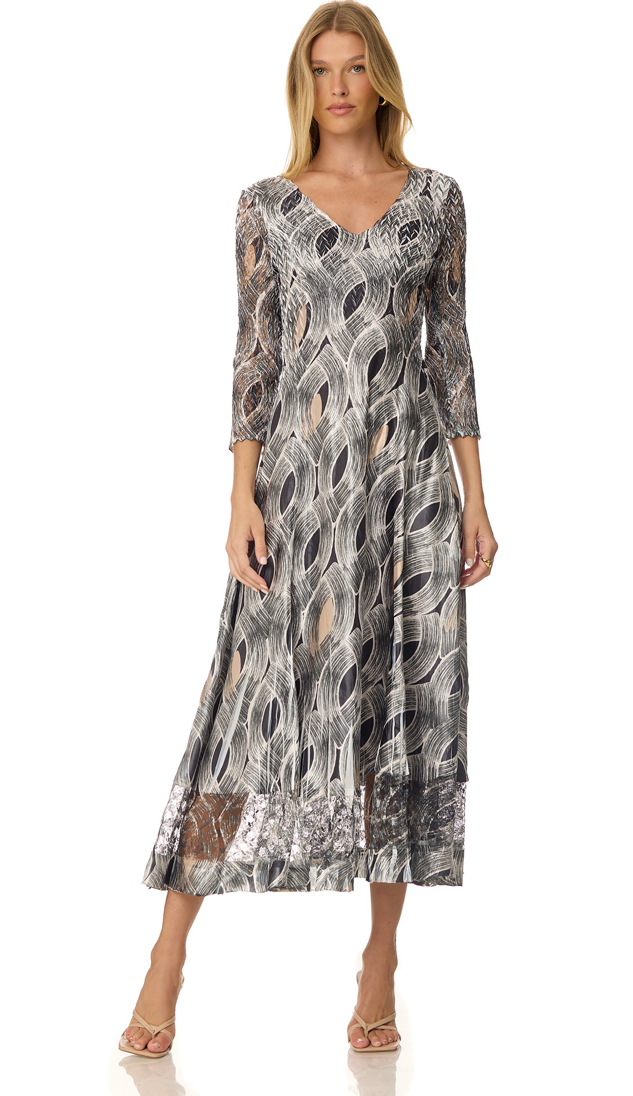 Lace 3/4 Sleeve Charmuese Dress