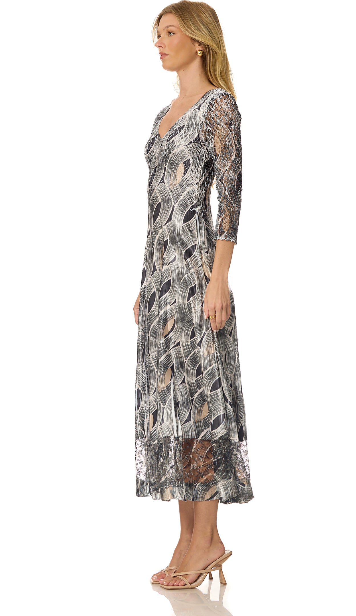 Lace 3/4 Sleeve Charmuese Dress