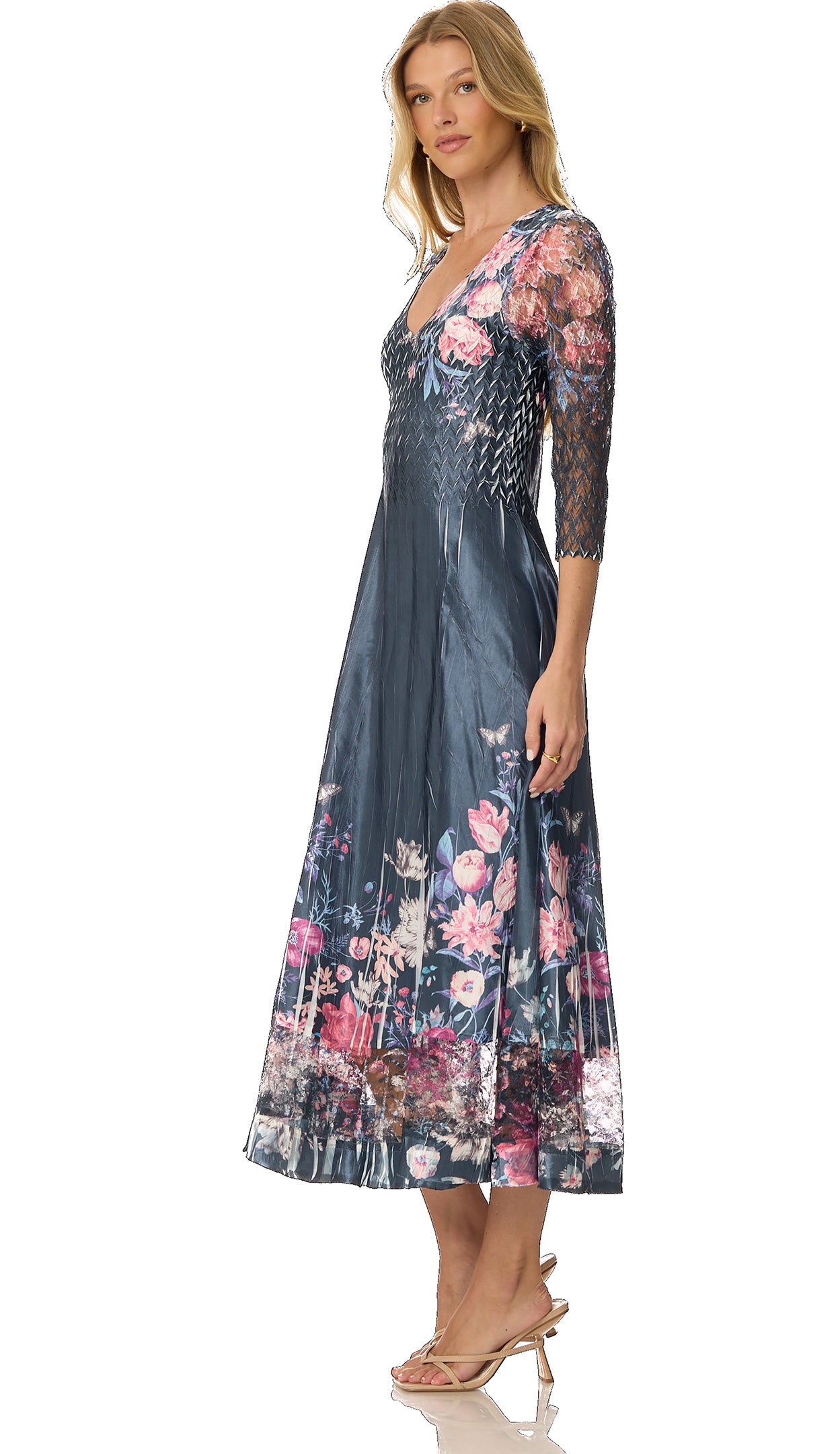 Lace 3/4 Sleeve Charmuese Dress