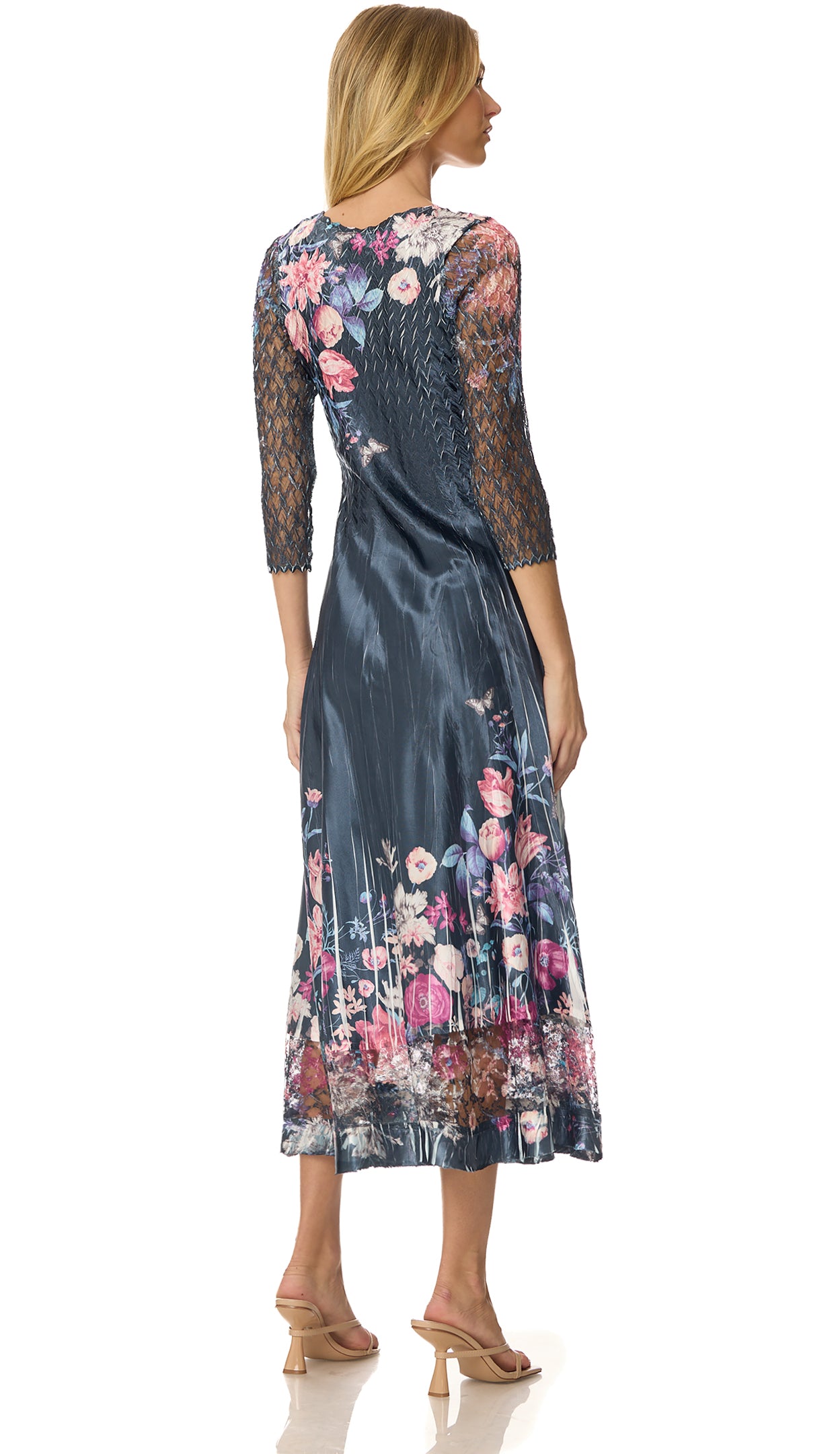 Lace 3/4 Sleeve Charmuese Dress