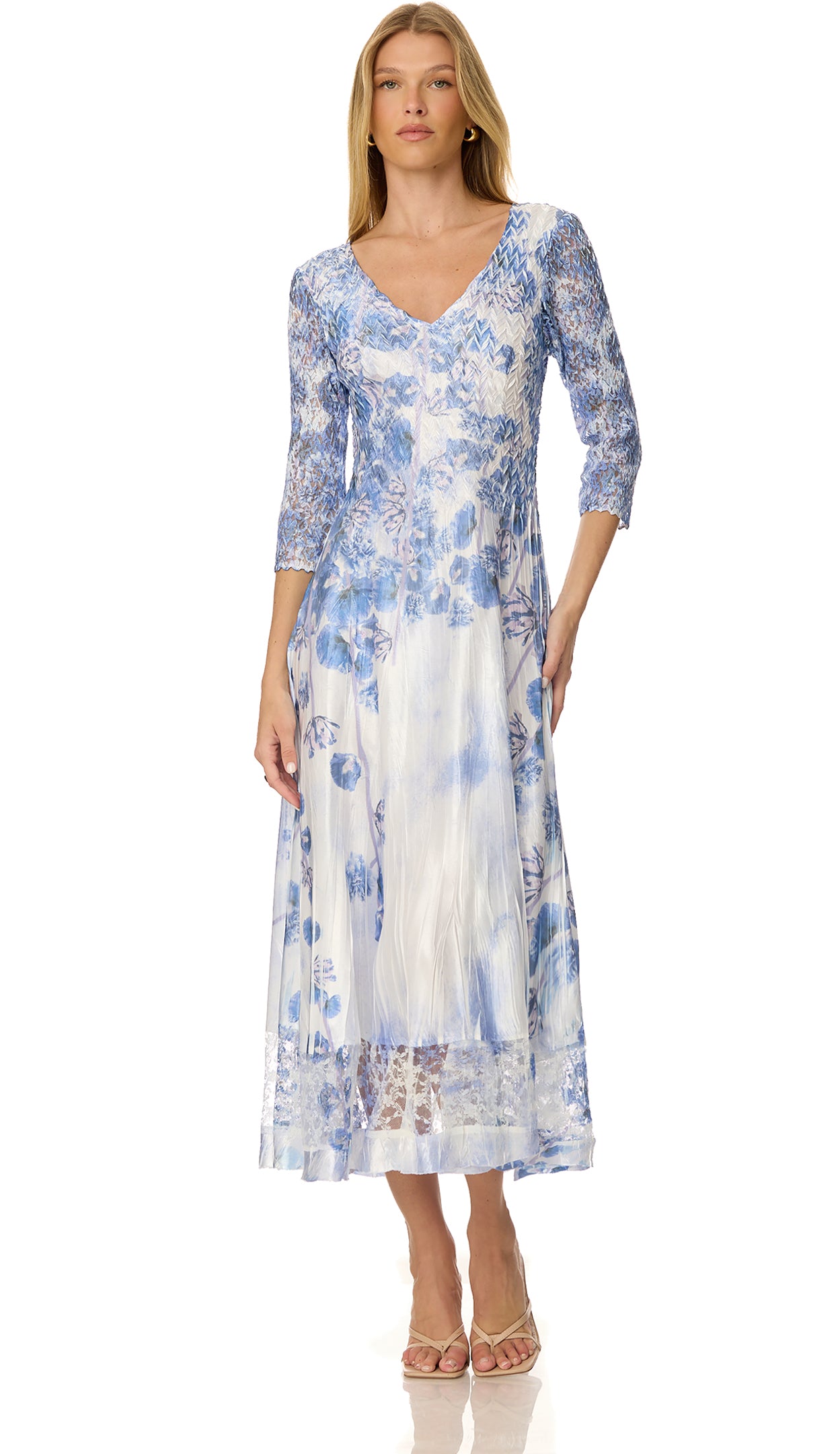 Lace 3/4 Sleeve Charmuese Dress