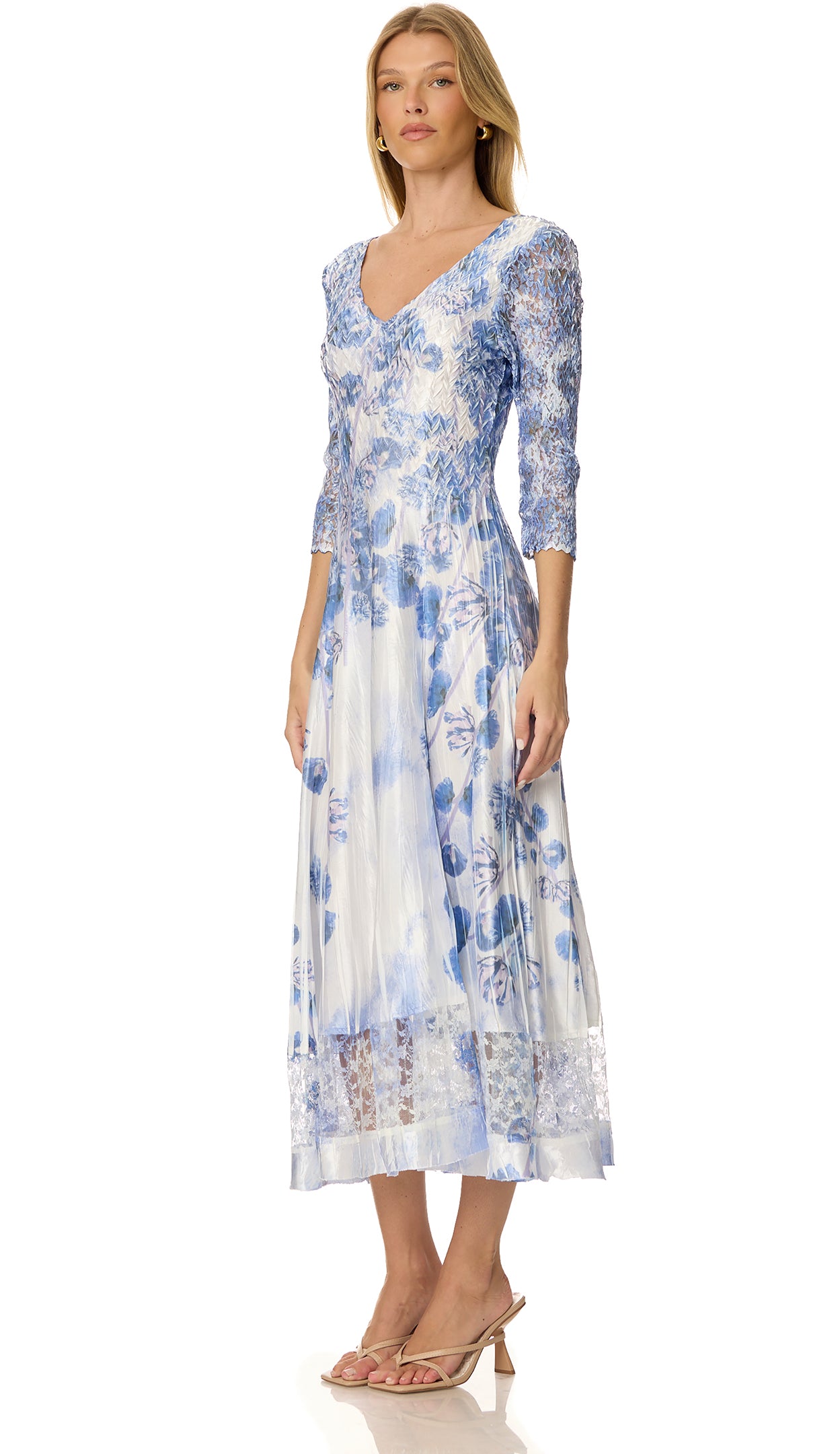 Lace 3/4 Sleeve Charmuese Dress