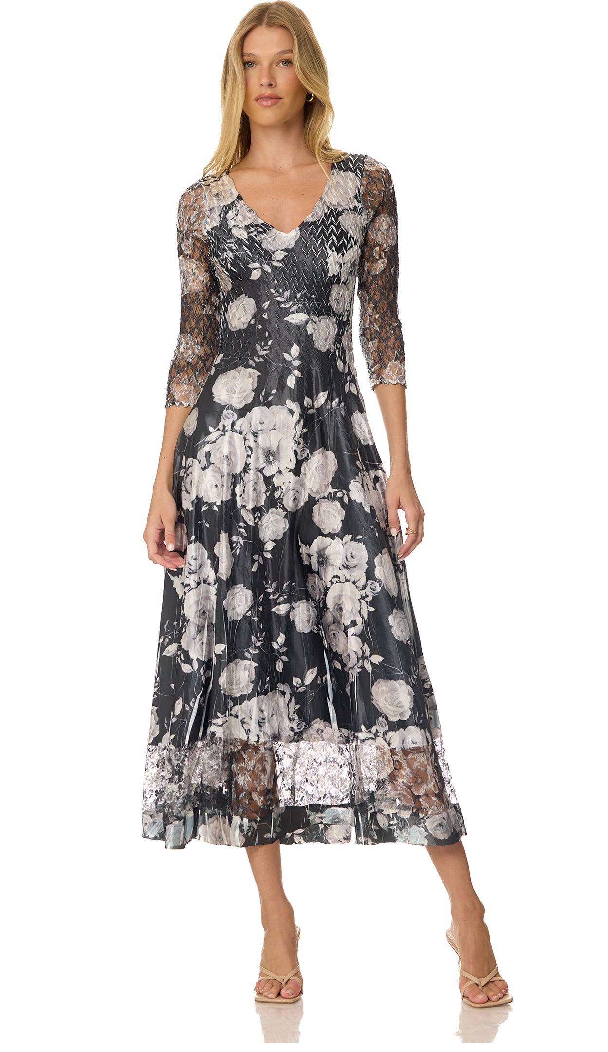 Lace 3/4 Sleeve Charmuese Dress