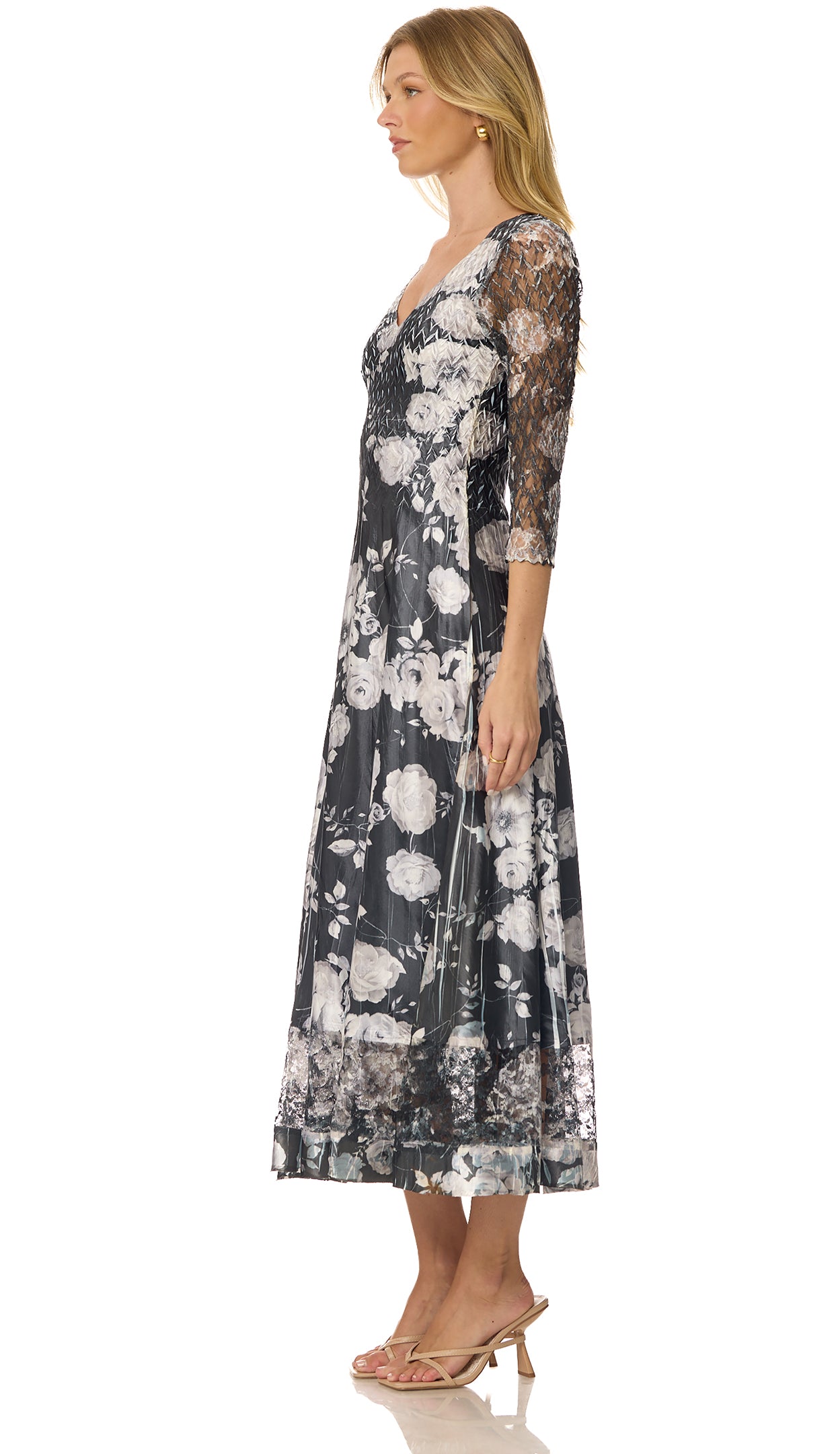 Lace 3/4 Sleeve Charmuese Dress