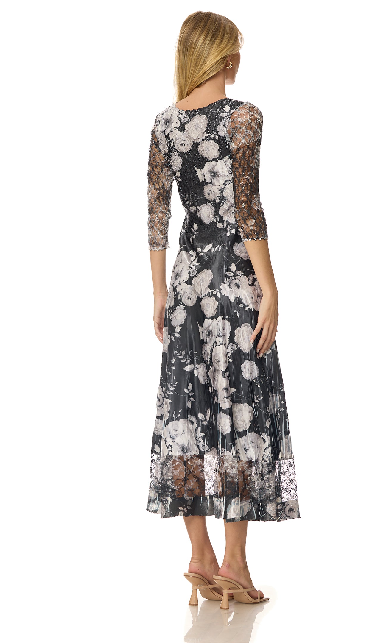 Lace 3/4 Sleeve Charmuese Dress